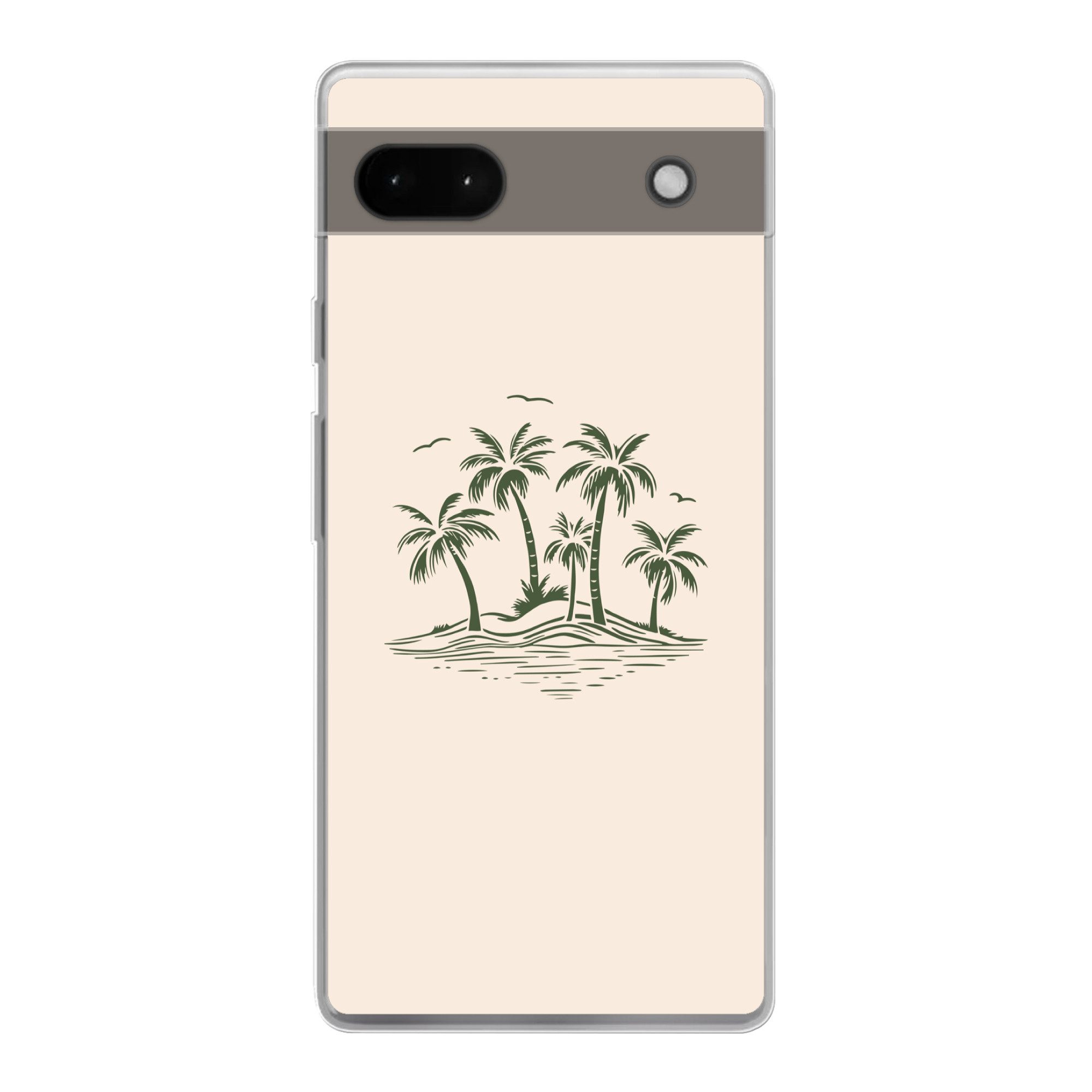 MuchoWow Handyhülle für Google Pixel 6a Palmen - Strand - Beige - Grün - Tropisch, Phone Case, Silikon, Schutzhülle Dünn