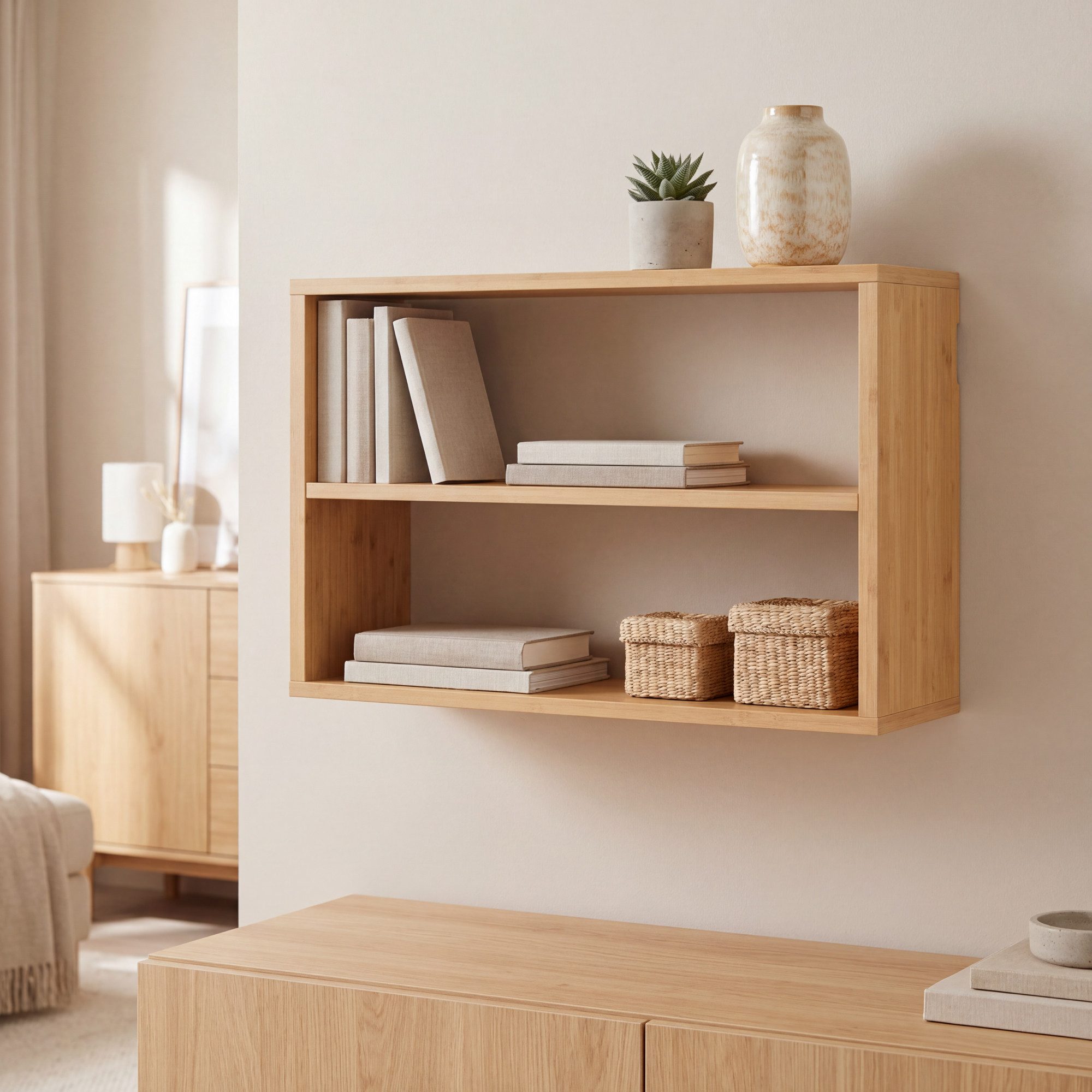 en.casa Wandregal, »Gol« mit 2 Ablagen 50x15x30 cm Bambus