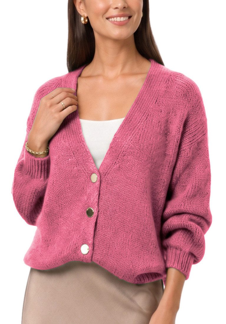 dy_mode Strickjacke Damen Cardigan Grobstrick Strickjacke V-Ausschnitt Übergangsjacke Grobstrick, in Unifarbe, V-Ausschnitt