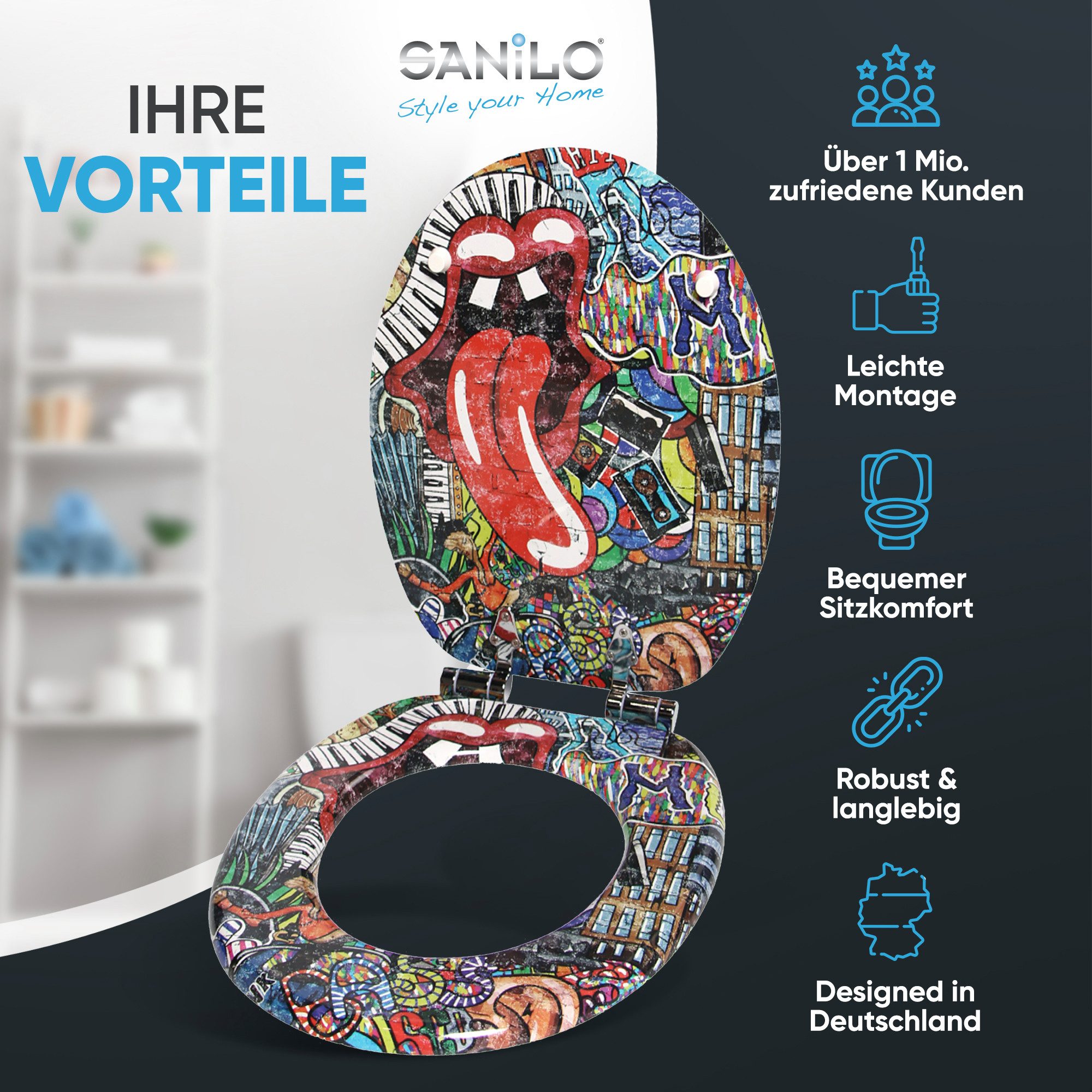 Sanilo WC-Sitz mit Absenkautomatik, viele schöne Toilettensitze direkt vom Hersteller, Premium Toilettendeckel, moderner Klodeckel, leichte Montage