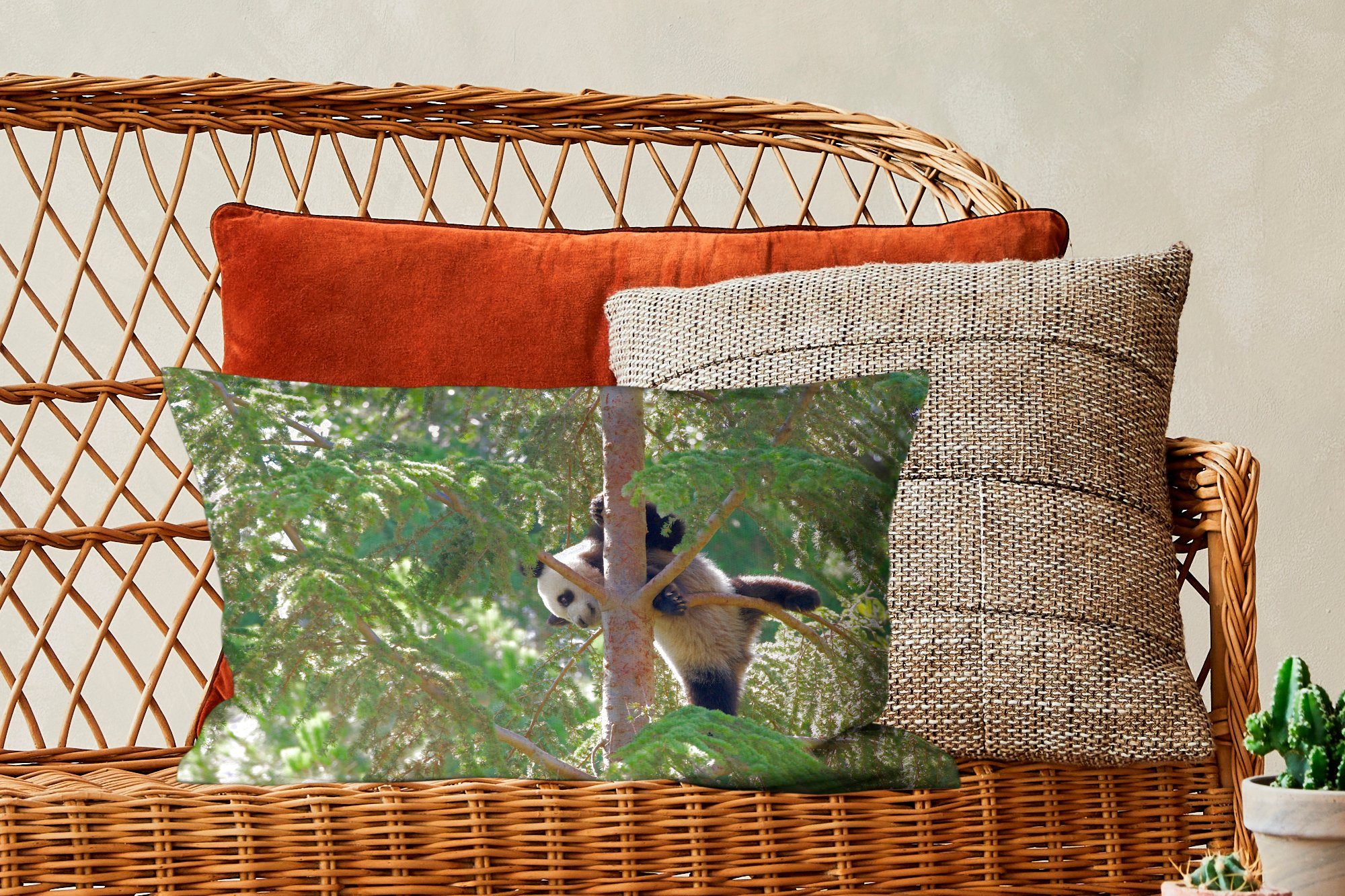 Blätter, Wohzimmer Panda Dekokissen Zierkissen, Dekoration, - - Füllung, Dekokissen Baum mit MuchoWow Schlafzimmer