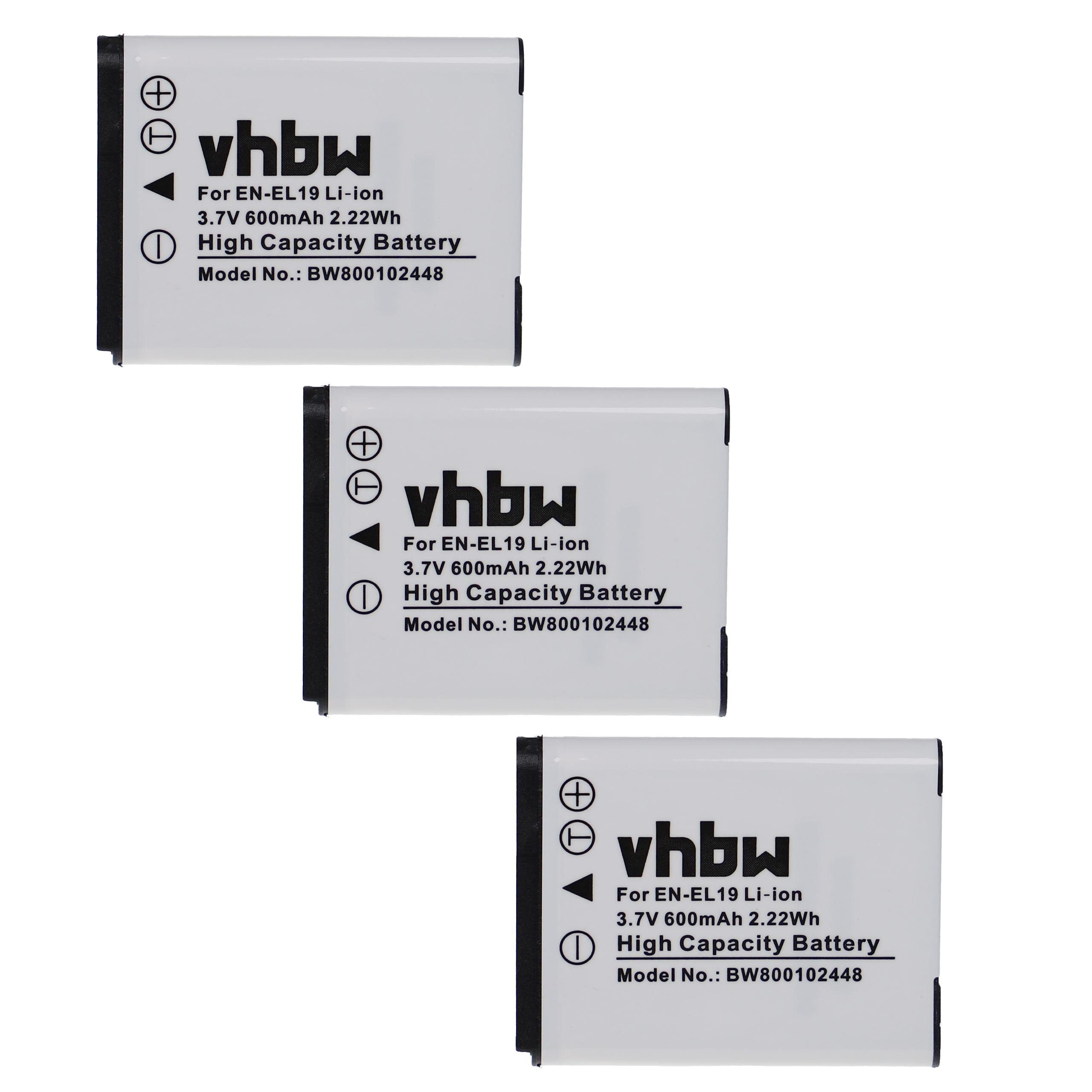 vhbw passend für Nikon Coolpix W100, S6400, W150, S6700, S6900, S7000, Kamera-Akku 600 mAh