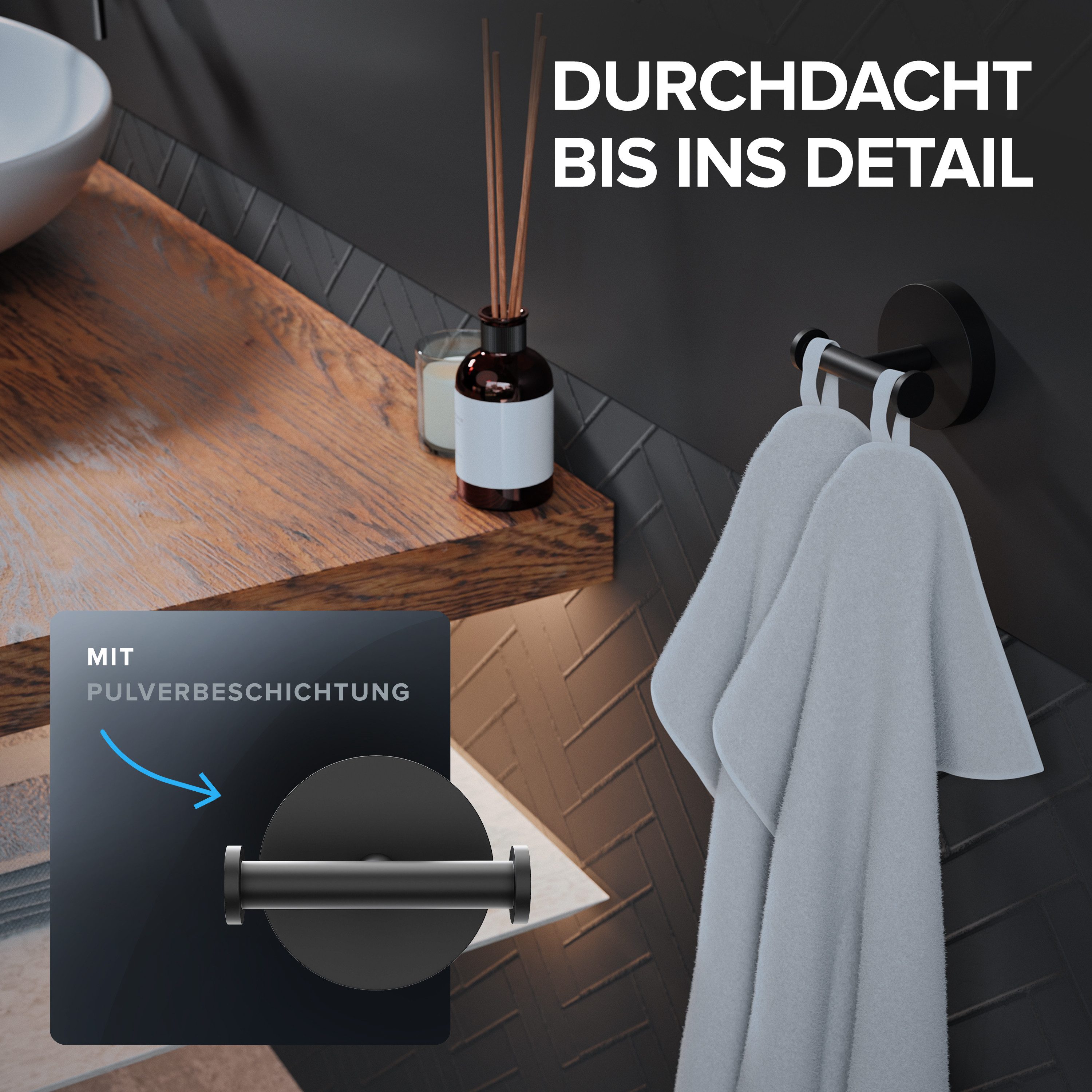 ovimar Handtuchhaken Vigra, (1-St), aus Edelstahl in Schwarz zur Zum Bohren