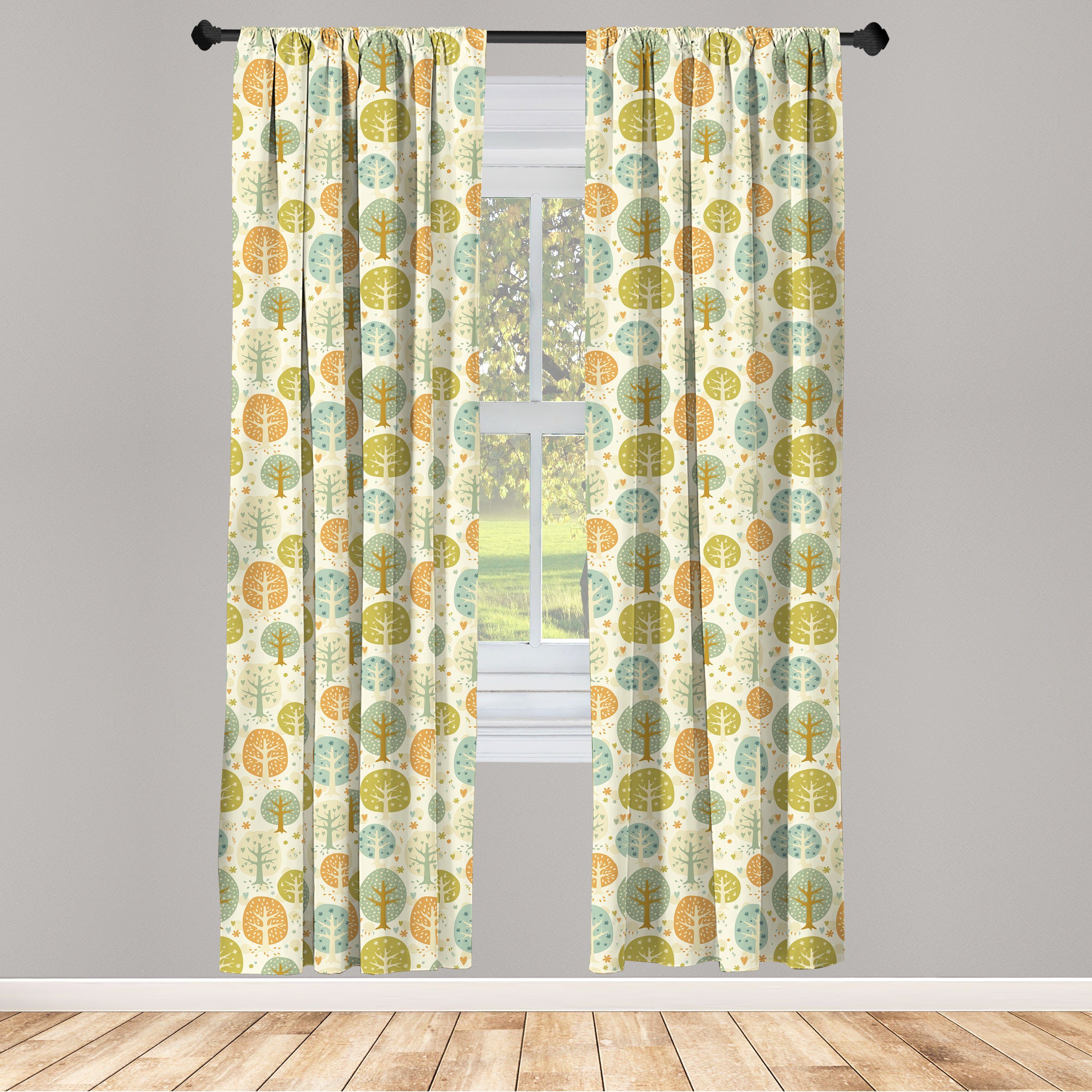 Gardine Vorhang für Wohnzimmer Schlafzimmer Dekor, Abakuhaus, Microfaser, Wald Bäume Herzen und Blumen