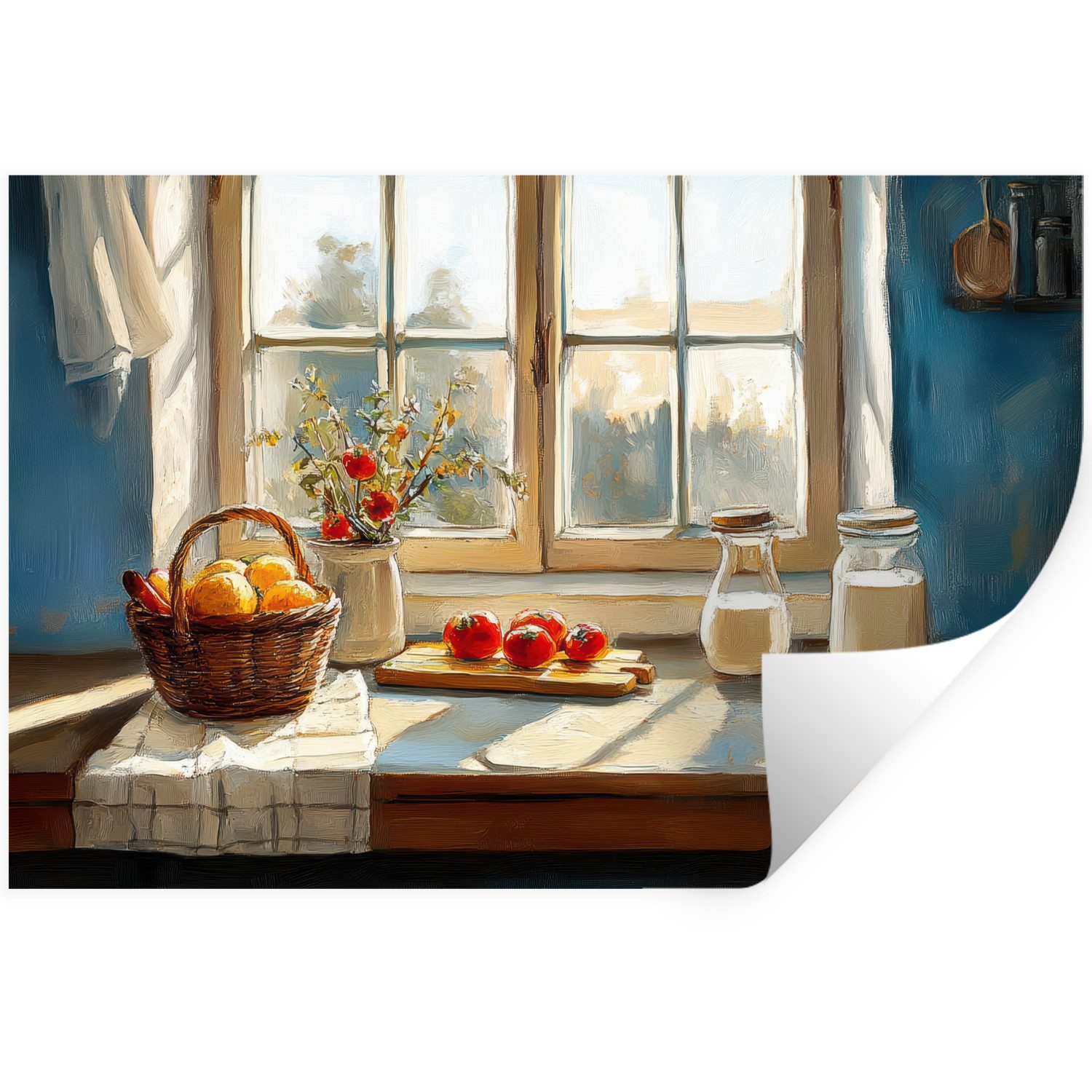 MuchoWow Wandsticker Stillleben - Küche - Fensterblick - Fenster - Vintage (1 St), Wandtattoo, Selbstklebend, Wohnzimmer, 30x20 cm