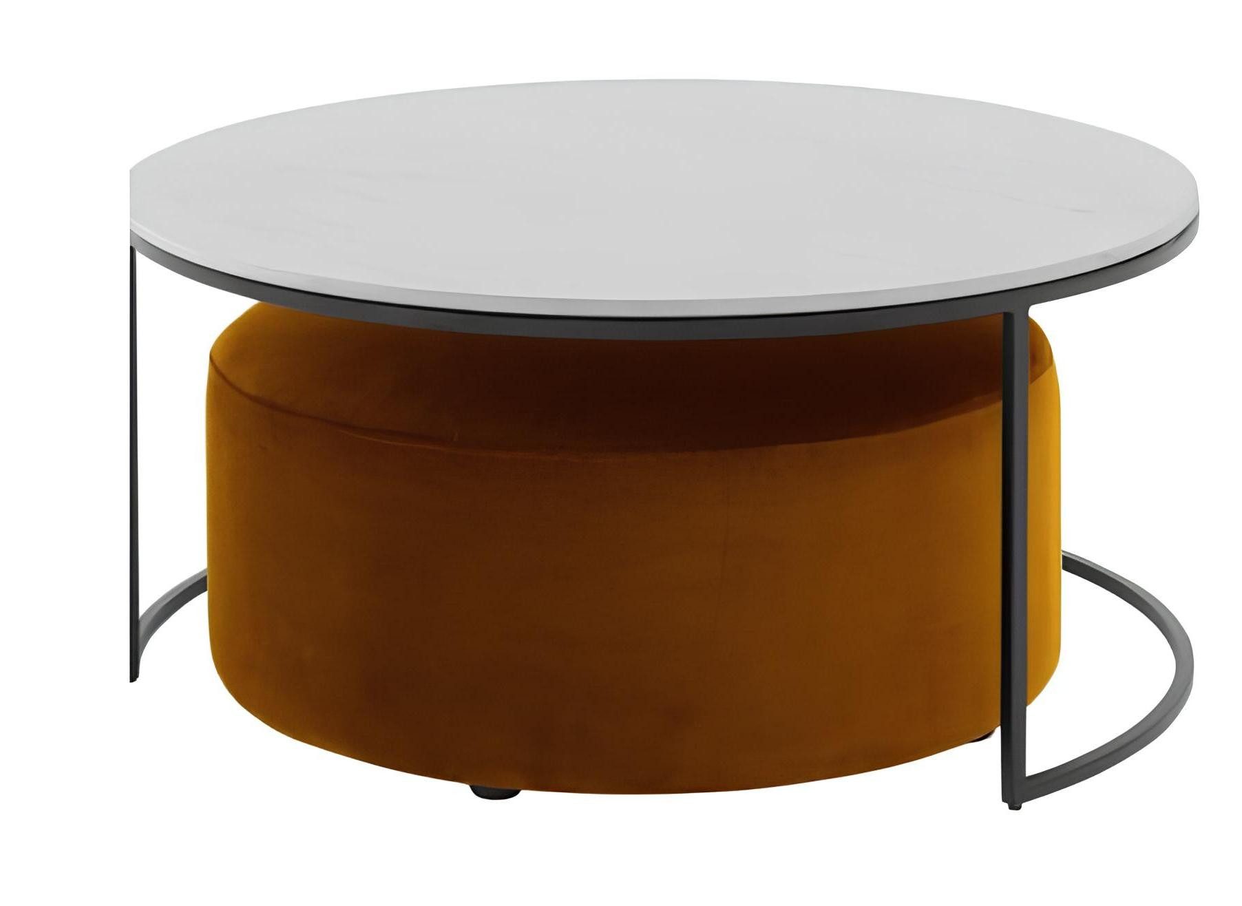 Xlmoebel Couchtisch Luxuriöser MDF-Couchtisch in Weiß + Hocker in Orange neuen (Hocker + Couchtisch), Hergestellt in Europa