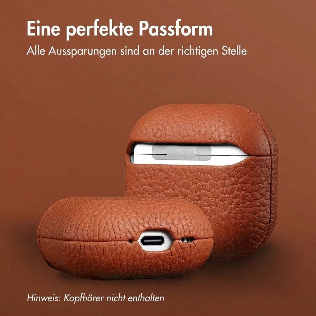 Accezz Kopfhörer-Schutzhülle Accezz Echtleder Case Apple AirPods 5 / 4 - Cognac – Bild 4 von 5