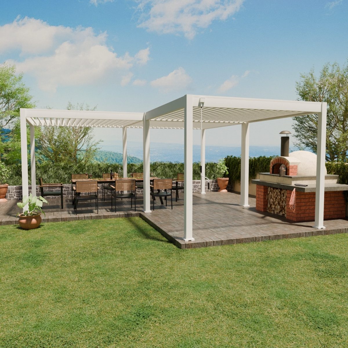 Weide Pergola Deluxe mit Classic Pergola 6 x 6 M weiß Lamellendach, BxTxH: 600x600x255 cm