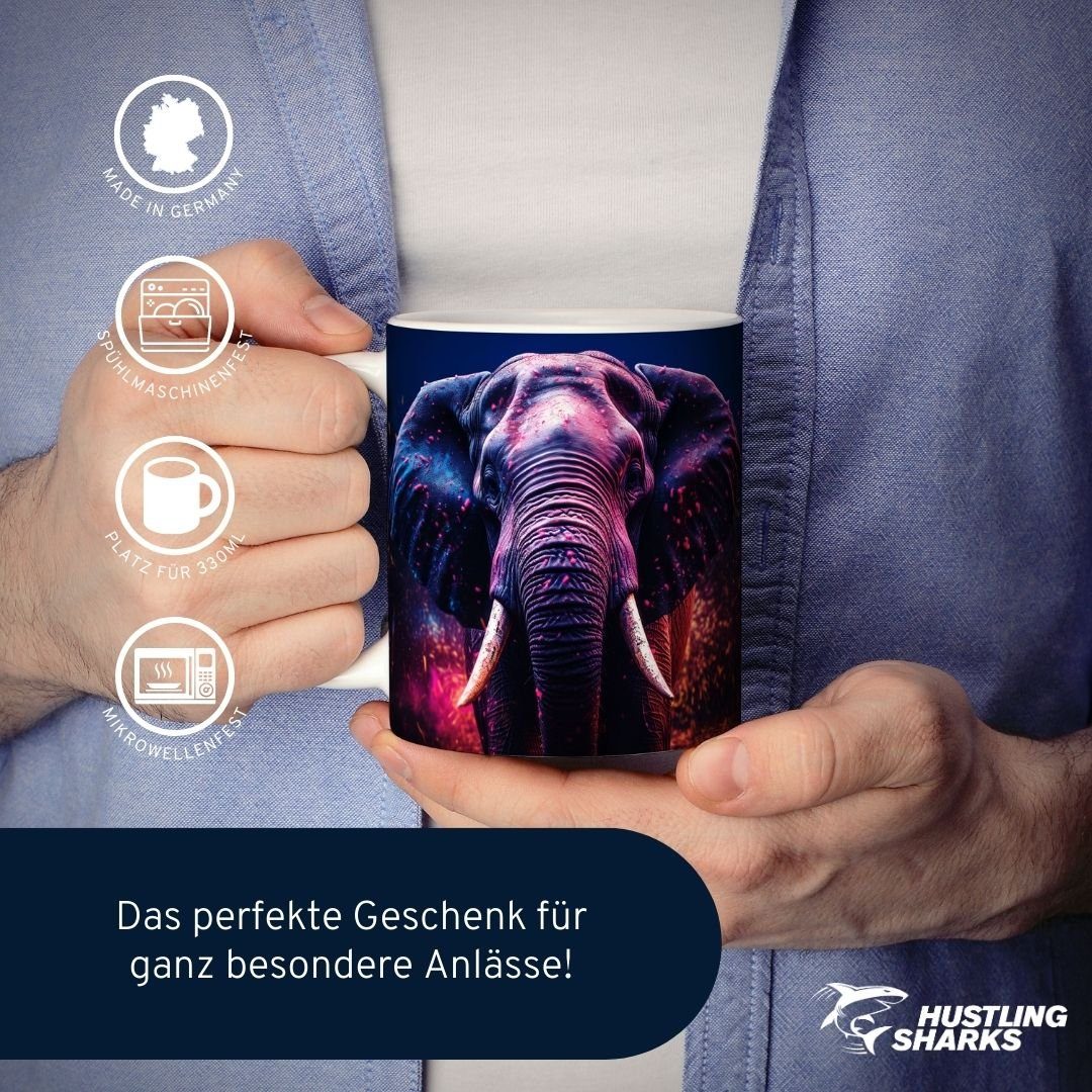 mit ml Hustling Geschenk, Hustling Sharks® - Tasse Elephant Sharks Tiermotiv - 330 Tasse Bunter