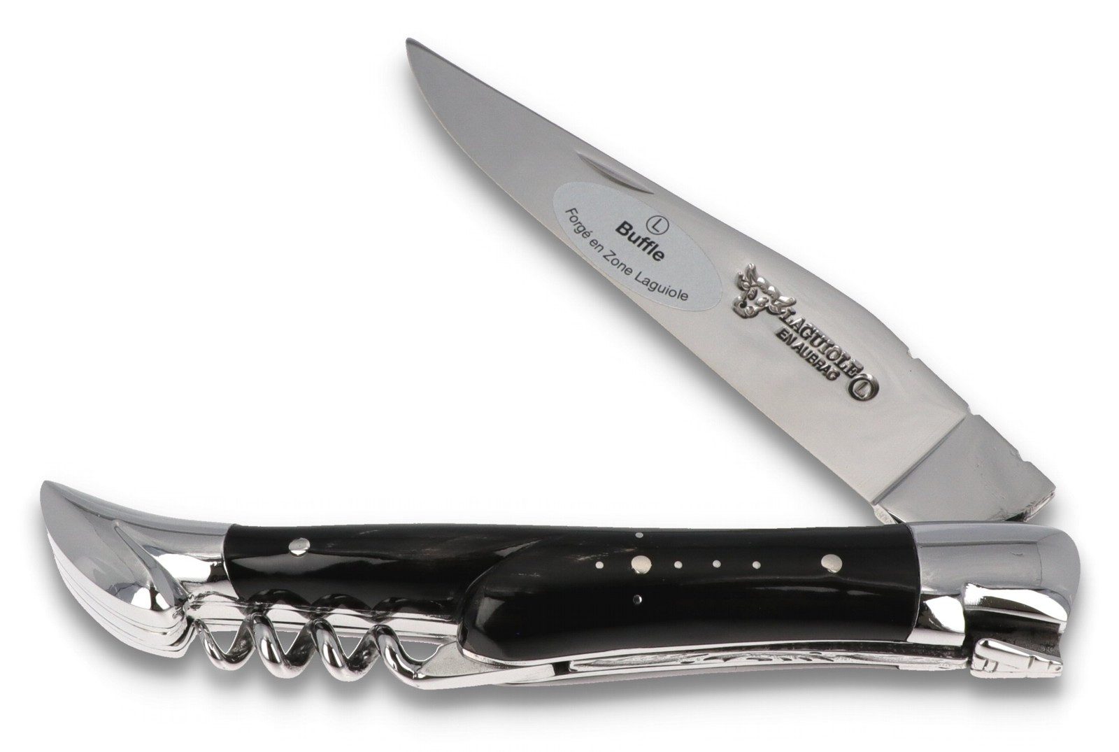 Laguiole en Aubrac Карманные ножи L0311BUIS, Griff 11cm Büffelhorn - Korkenzieher - Feder verziert - Stahl glänzend