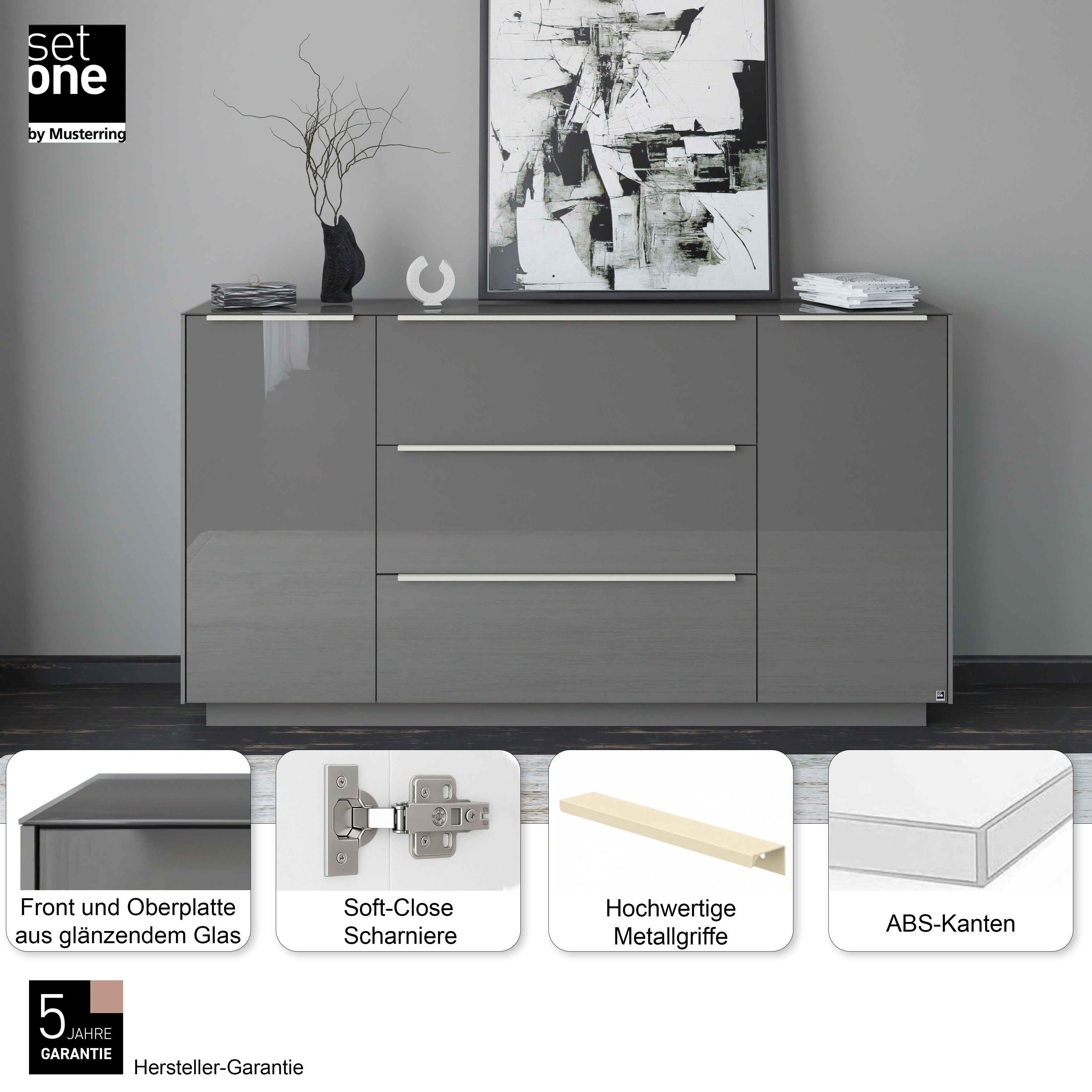 set one by Musterring Sideboard Reno (1 St), Mit Sockel in diversen Farben, 102 cm Höhe & Farbauswahl