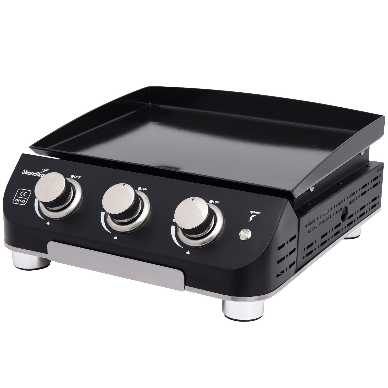 Skandika Camping-Gasgrill 3-Brenner Gasplancha Palo, Balkongrill, Tischgrill, Grillplancha, 3 Brenner, Abtropfschale, transportabler Gasgrill mit Kochplatte