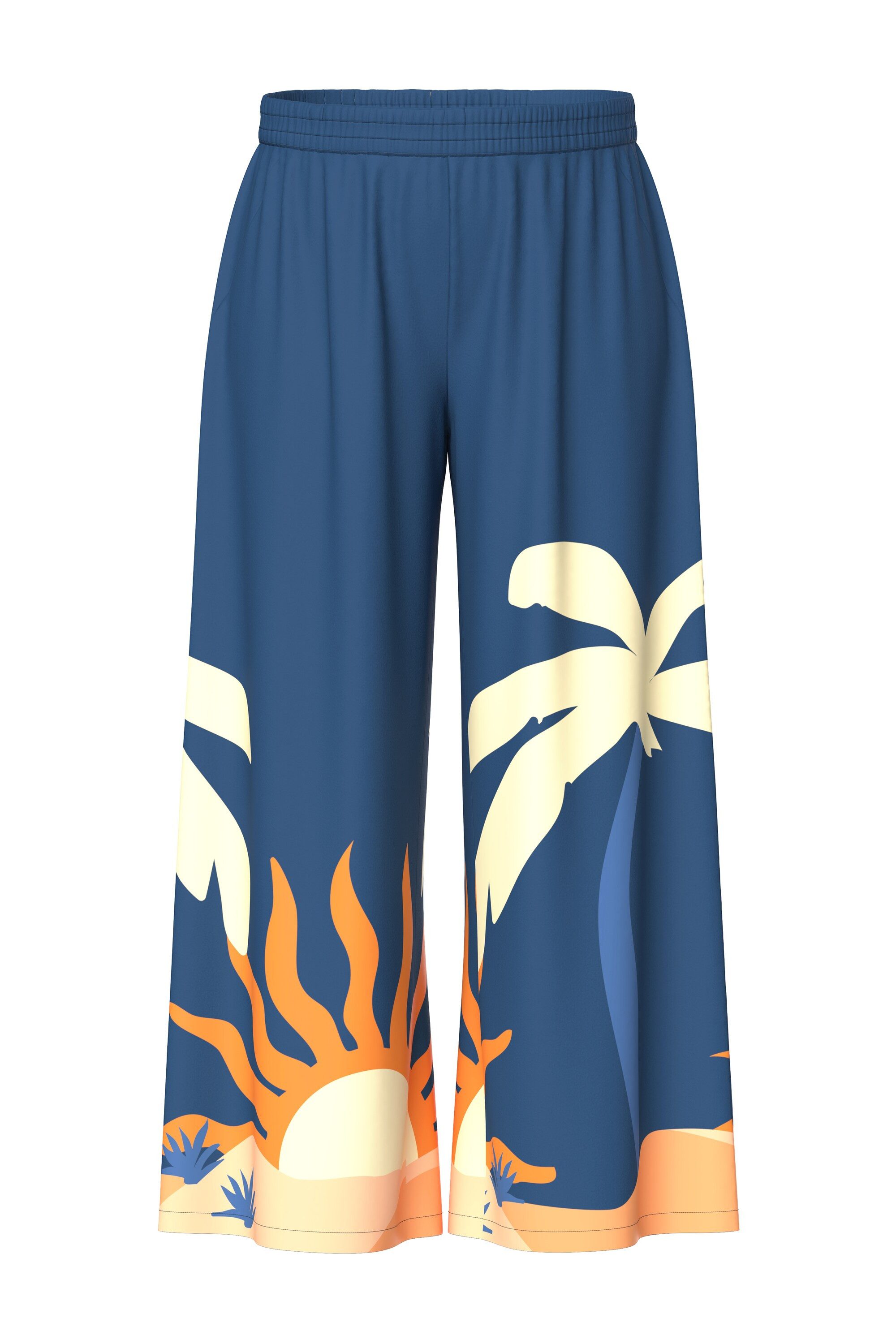 Ulla Popken Funktionshose Palazzohose Palmen/Sonnen weites Bein Elastikbund günstig online kaufen