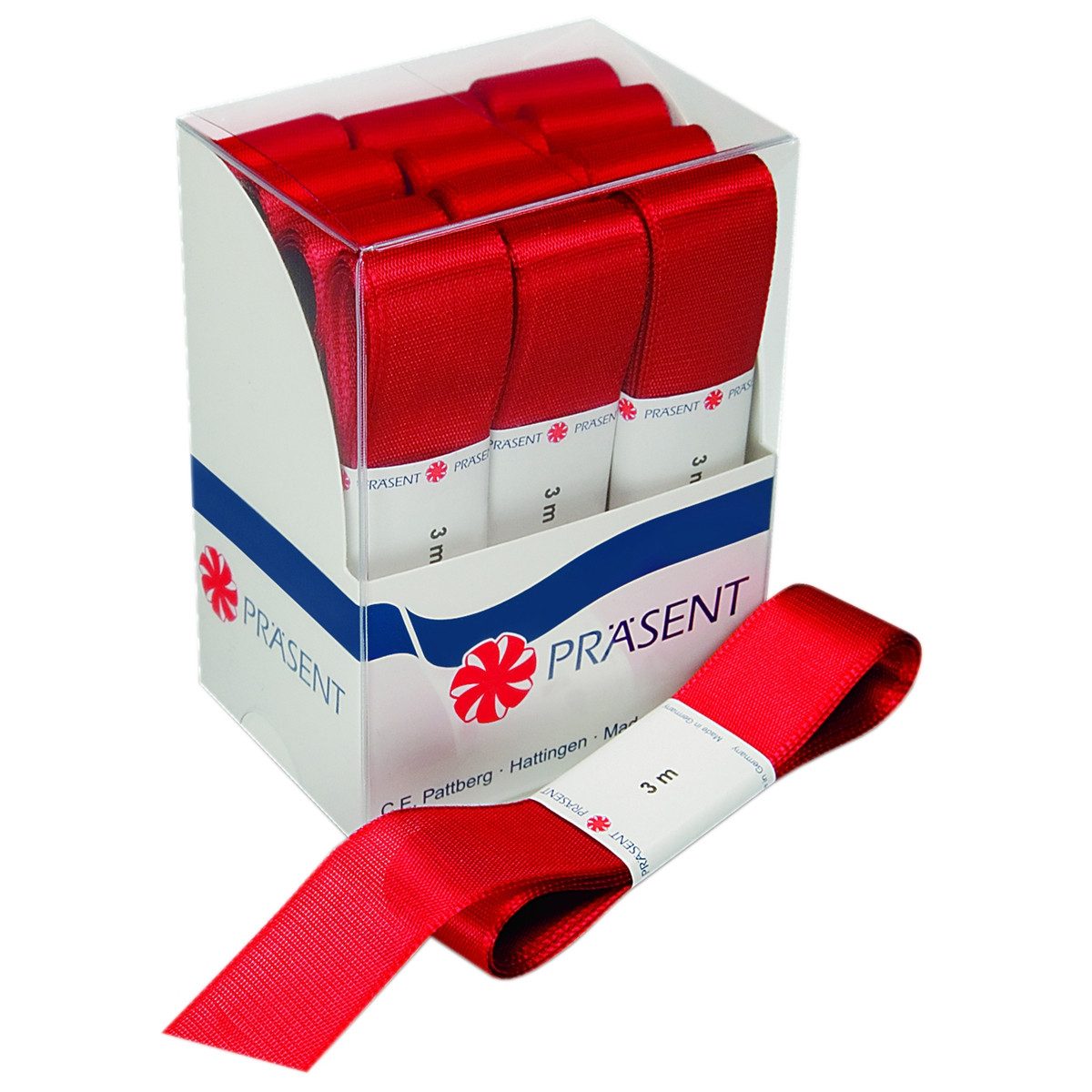 PRÄSENT Satinband PRÄSENT Satinbänder Strängchen Europa rot 25mmx3m 12 Stück