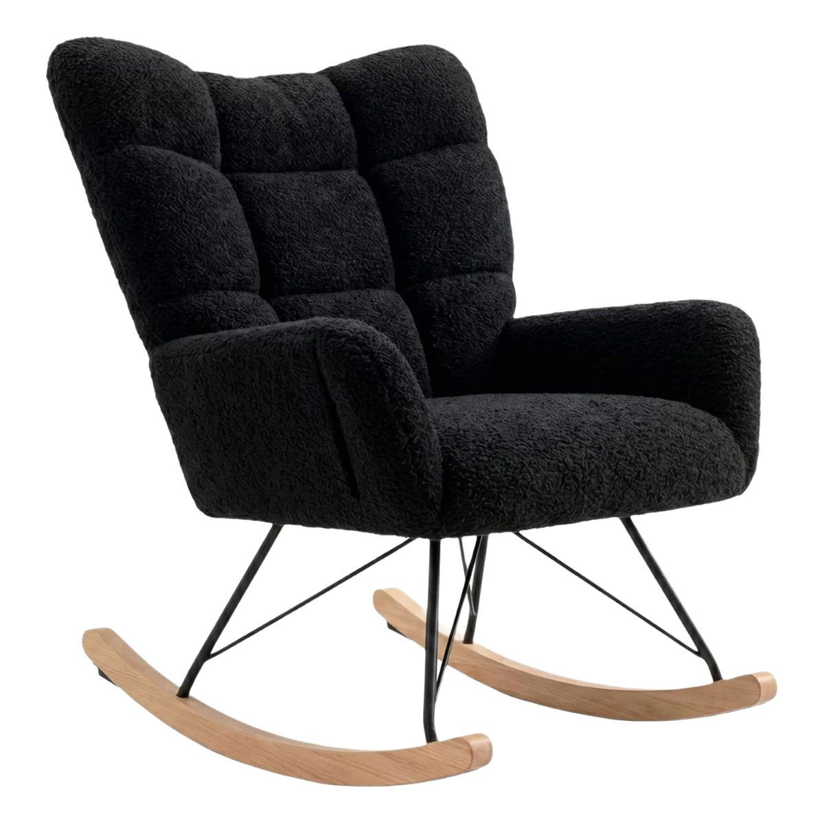 TLGREEN Schaukelstuhl wohnzimmer,Schaukelsessel mit Armlehne, (Teddystoff Gepolsterter, Holzkufen und Metallbeinen), für Wohnzimmer, Kinderzimmer, Schlafzimmer, Bis 136 kg Belastbar