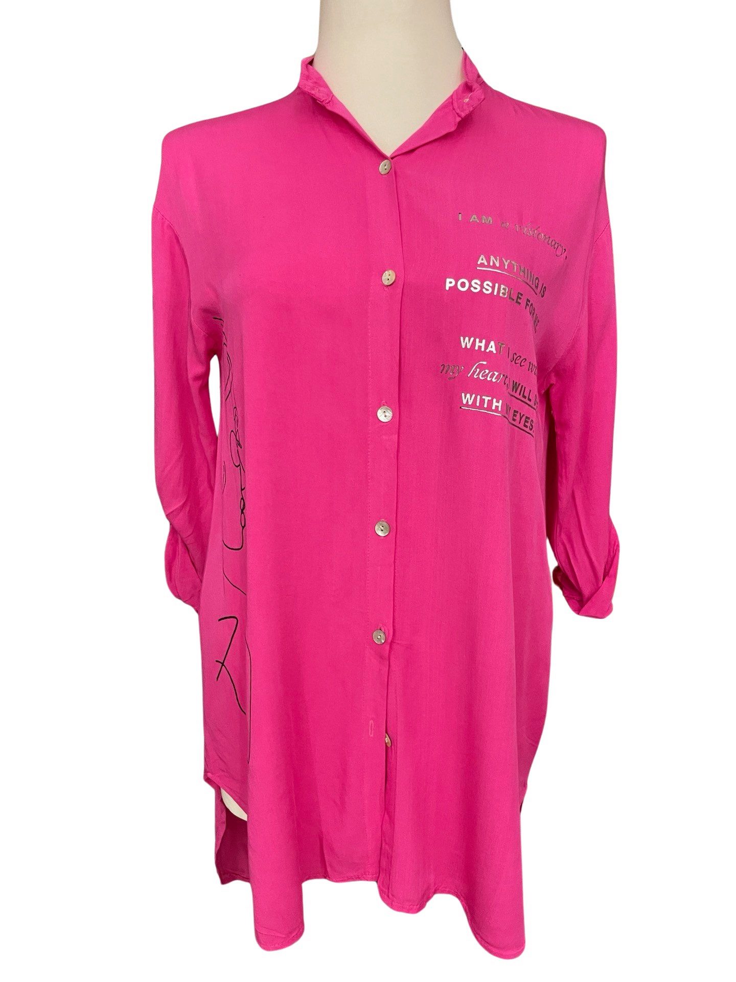 Fashion and Sports Longbluse FaS218 Longbluse Schrift pink AA ca. 55 cm
