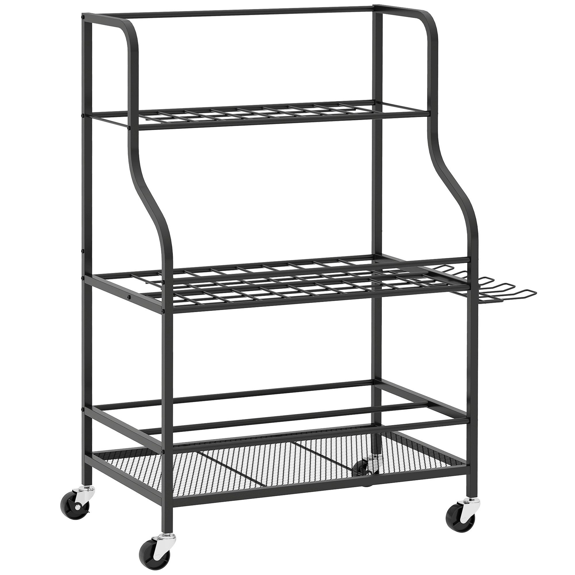 Outsunny Gartengerätehalter mit Haken, (bis 38 Zoll, Gartenwerkzeug-Organizer, 1-tlg., 3-stufig Gartengeräte Ständer, bis 40 kg belast, für Garage, Schuppen, 77 x 40 x 97cm Schwarz)