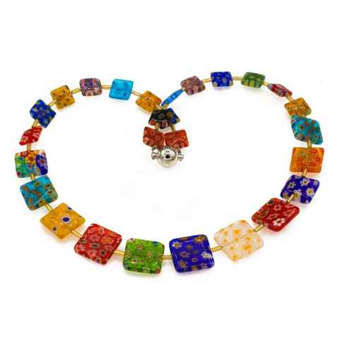 Bella Carina Perlenkette Kette mit Millifiori Glas Quadrat, Magnetverschluss