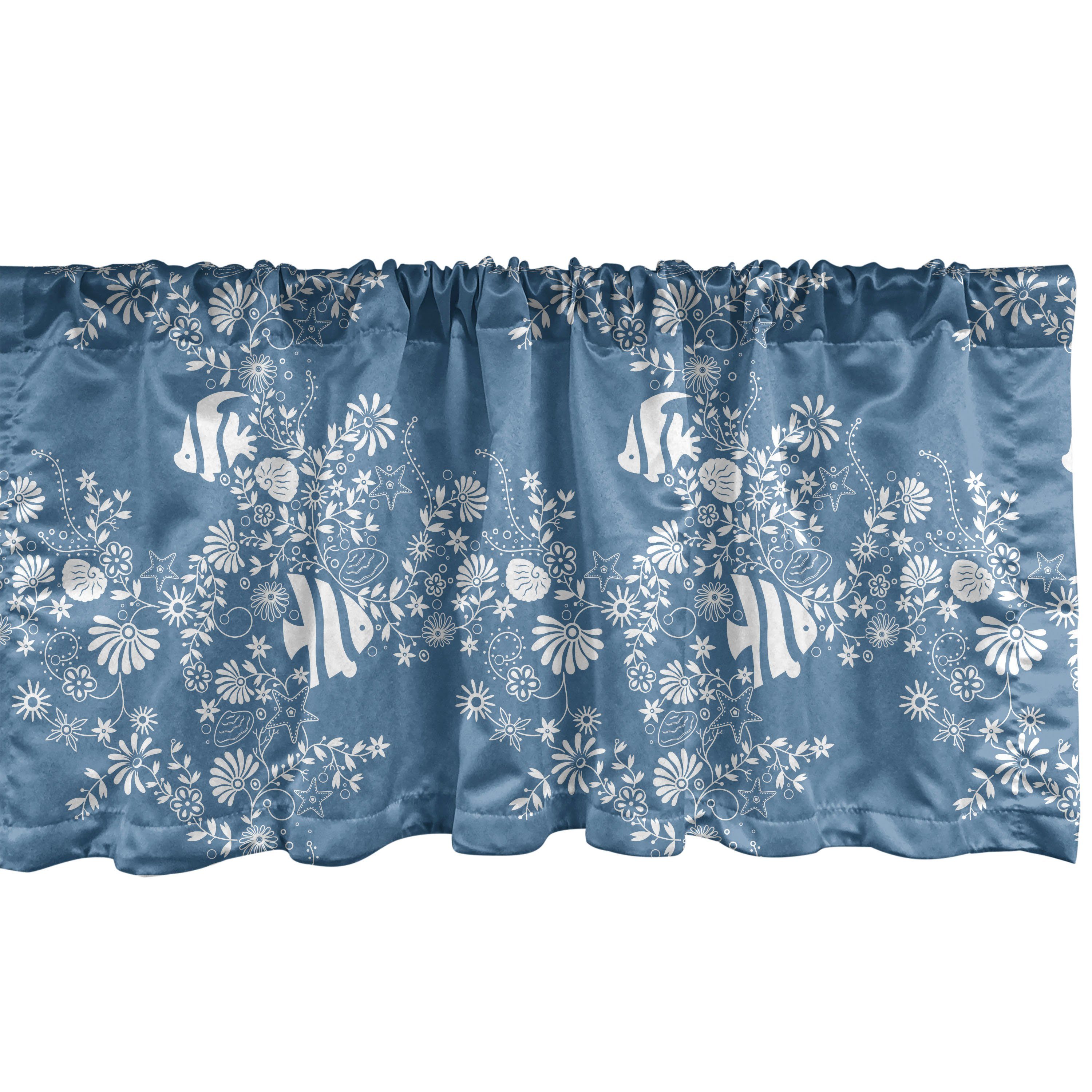 Scheibengardine Vorhang Volant für Küche Schlafzimmer Dekor mit Stangentasche, Abakuhaus, Microfaser, Sea Shells Blumen und Fische