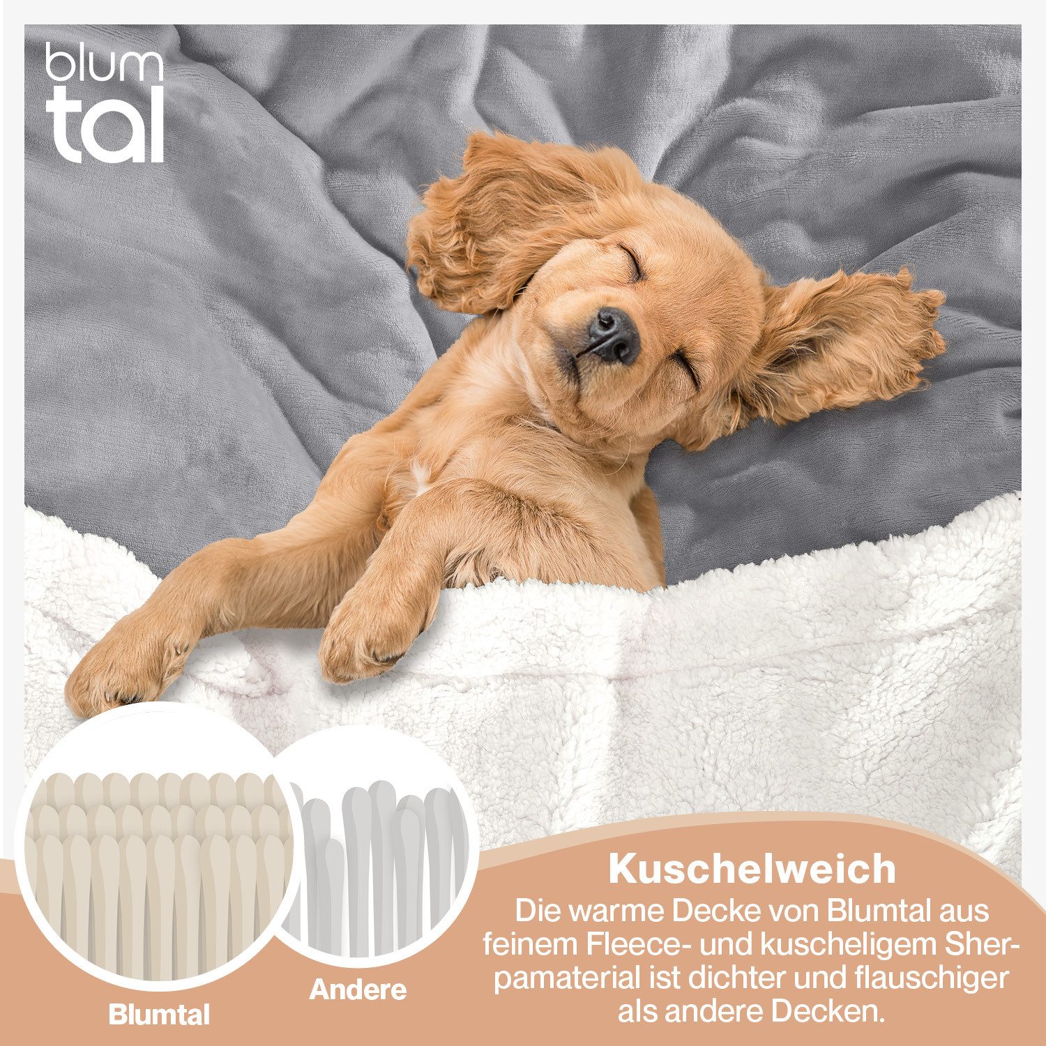 Wohndecke Premium Sherpa Kuscheldecke, Oeko-TEX Zertifiziert, Blumtal, Sofa Decke mit Dicker Sherpa-Innenseite, extra dick & wärmend – Bild 4 von 5