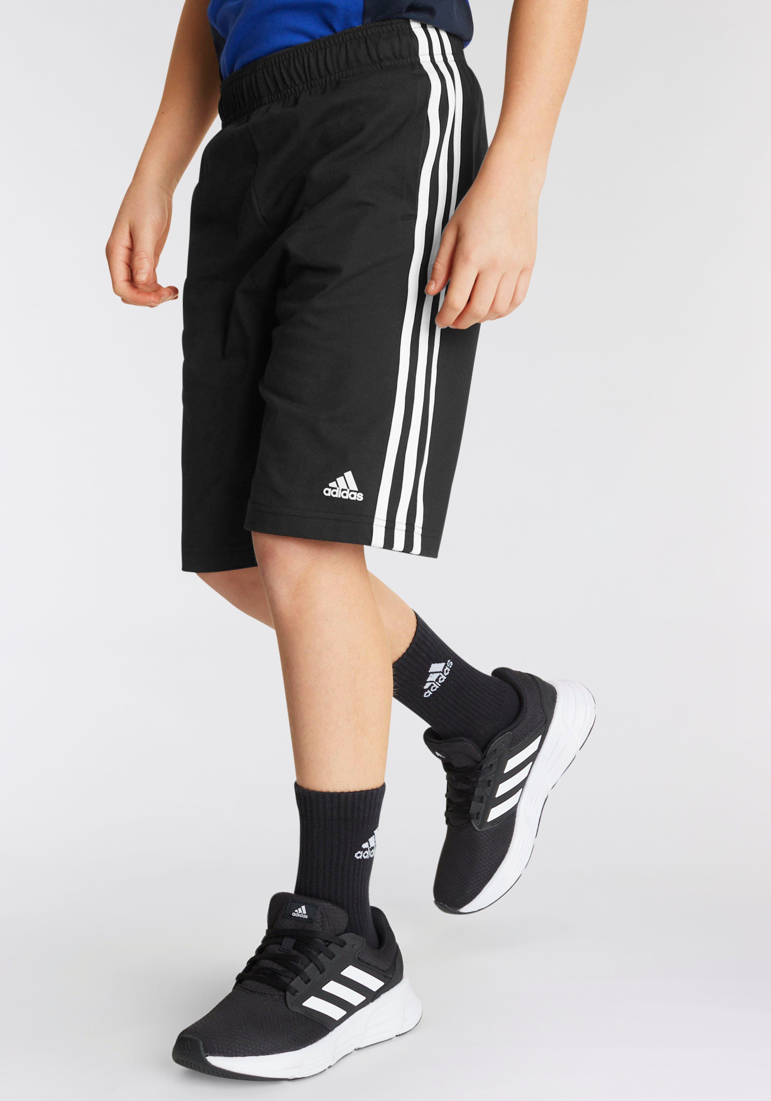 KNIT adidas Sportswear Shorts / White (1-tlg) Black 3-STREIFEN ESSENTIALS