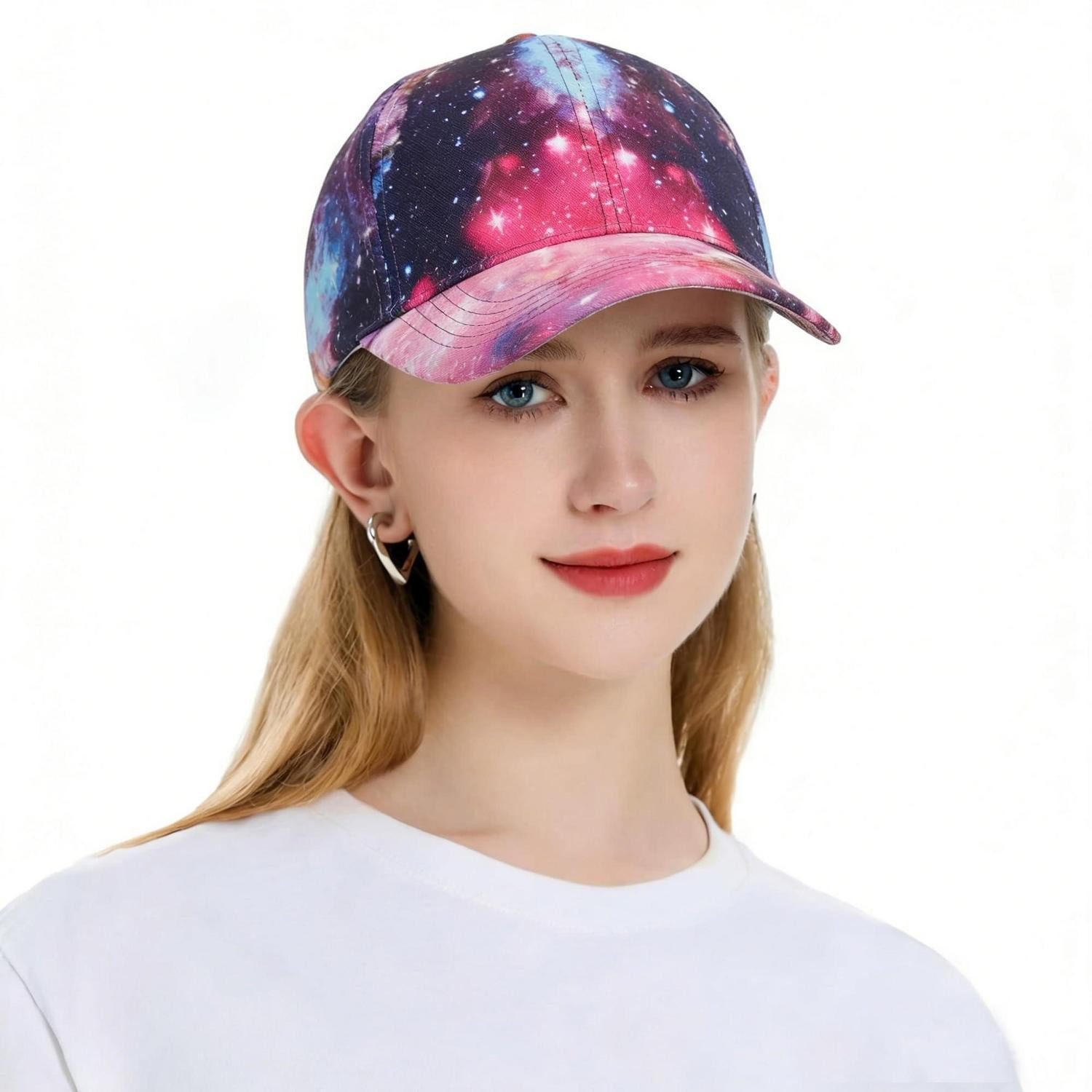 Baseball Cap Basecap Damen Sommer Atmungsaktiv Blumen Einheitsgröße Galaxie Rot