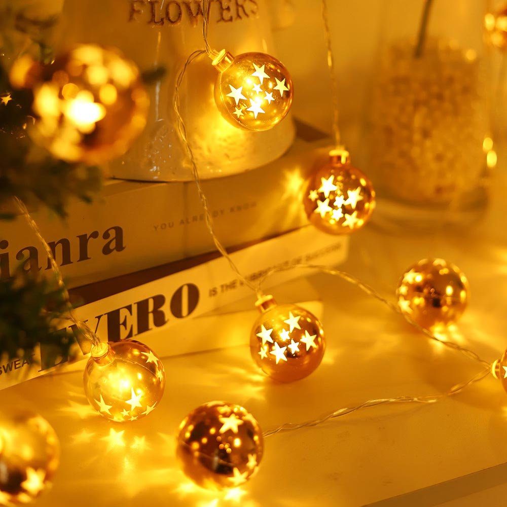 Rosnek LED-Lichterkette 1.5M, Weihnachtsmotiv, batterie, für Weihnachtsbaum Schlafzimmer Deko, Zuckerstange/Stern/Schneemann/Weihnachtsmann goldene Kugel