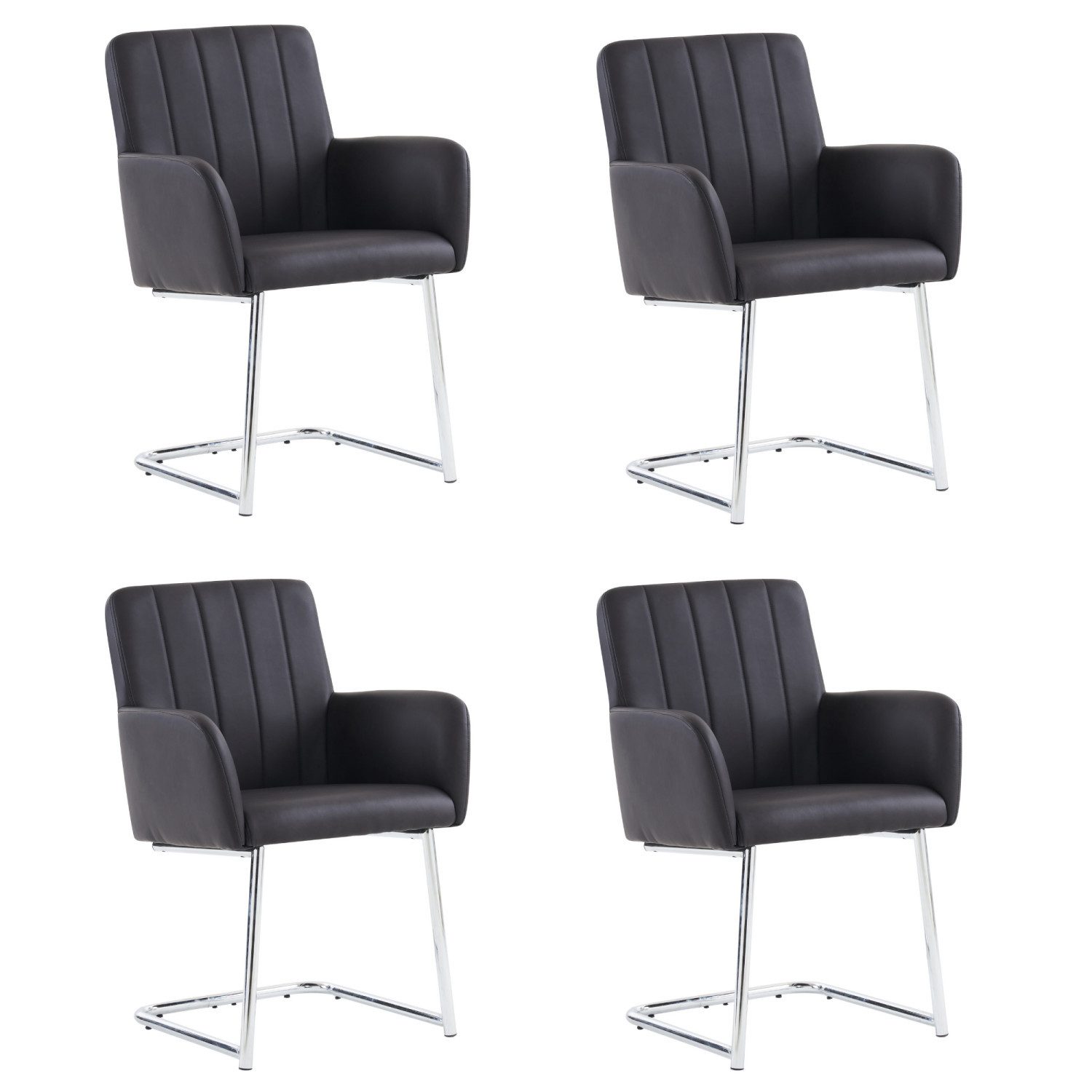 Flieks Freischwinger (Set, 4 St), 4er Set Esszimmerstuhl Kunstleder Polsterstühle mit Armlehnen