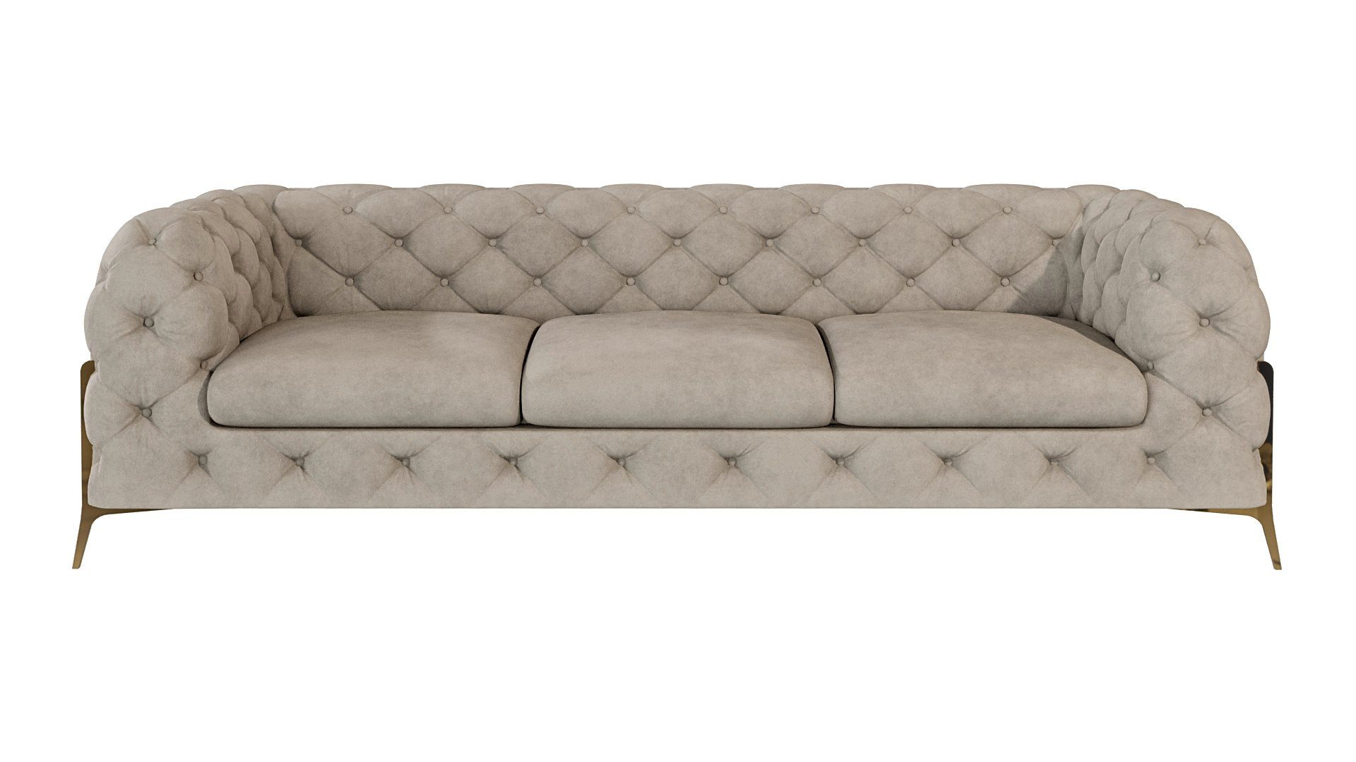 S-Style Möbel Chesterfield-Sofa 3-Sitzer Ashley mit Goldenen Metall Füßen, mit Wellenfederung