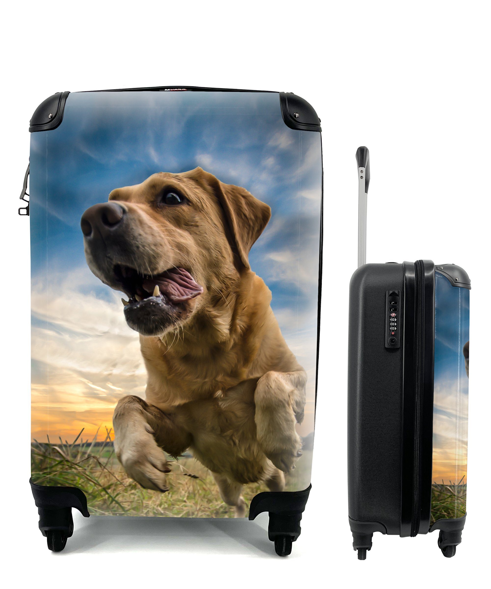MuchoWow Handgepäckkoffer Bunter Himmel über diesem Labrador Retriever, 4 Rollen, Reisetasche mit rollen, Handgepäck für Ferien, Trolley, Reisekoffer