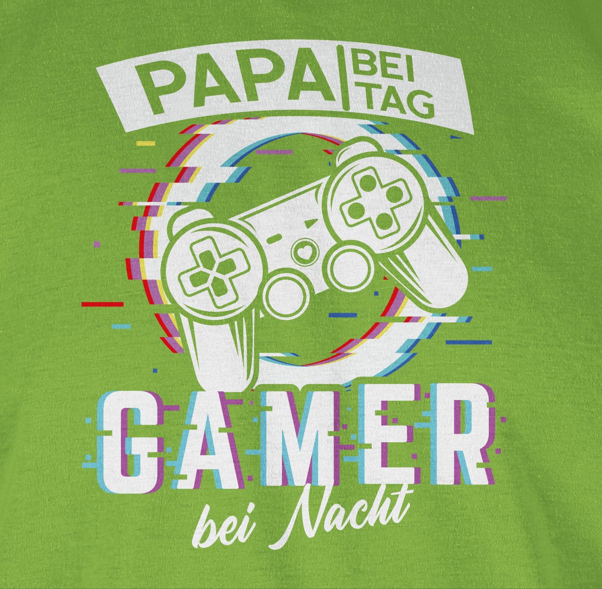 T-Shirt Vatertag Papa Shirtracer Papa bei für Tag bei - 03 Hellgrün Glitch Gamer Nacht - Geschenk