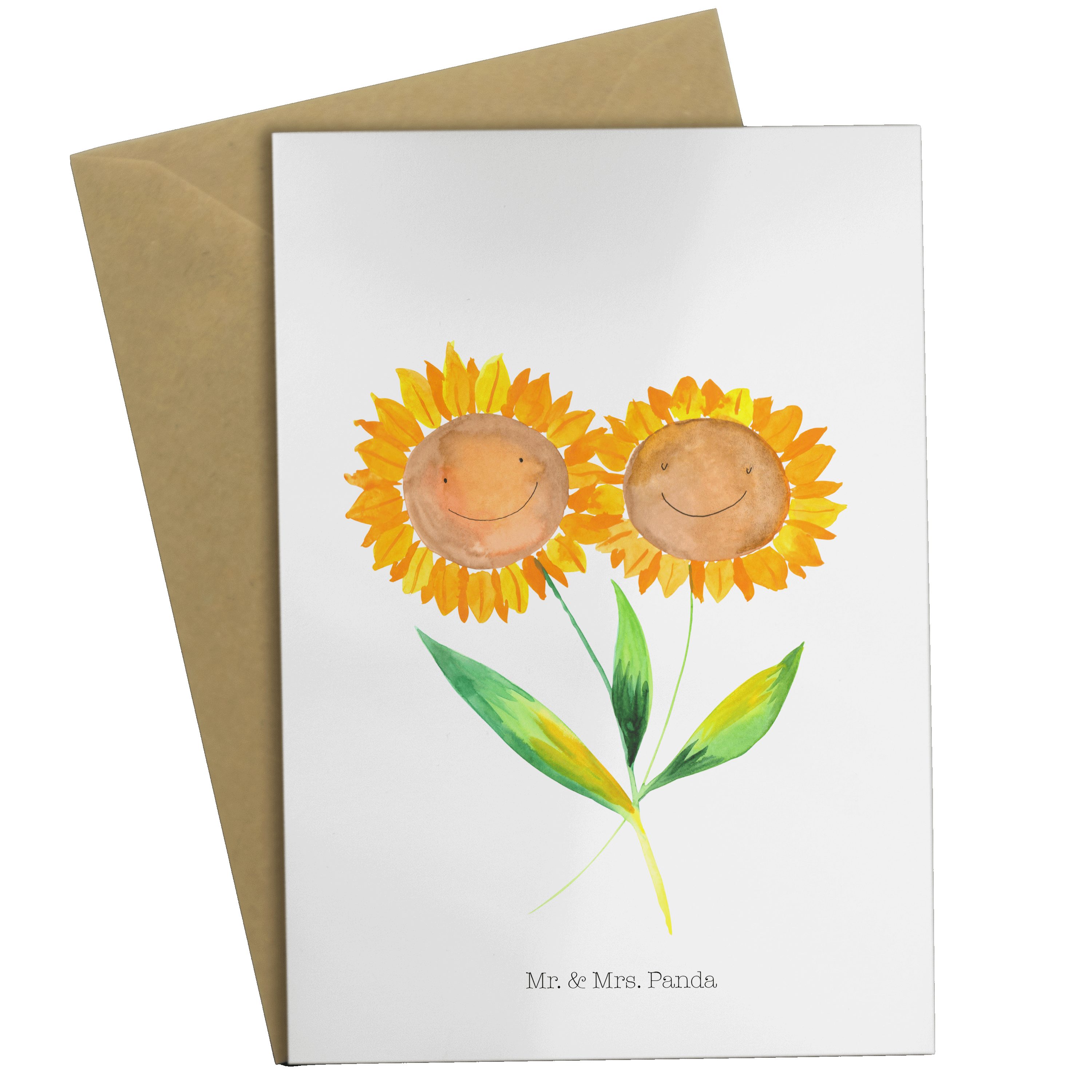 Mr. & Mrs. Panda Grußkarte Sonnenblume - Weiß - Geschenk, Geburtstagskarte, Lieblingsmensch, Fre