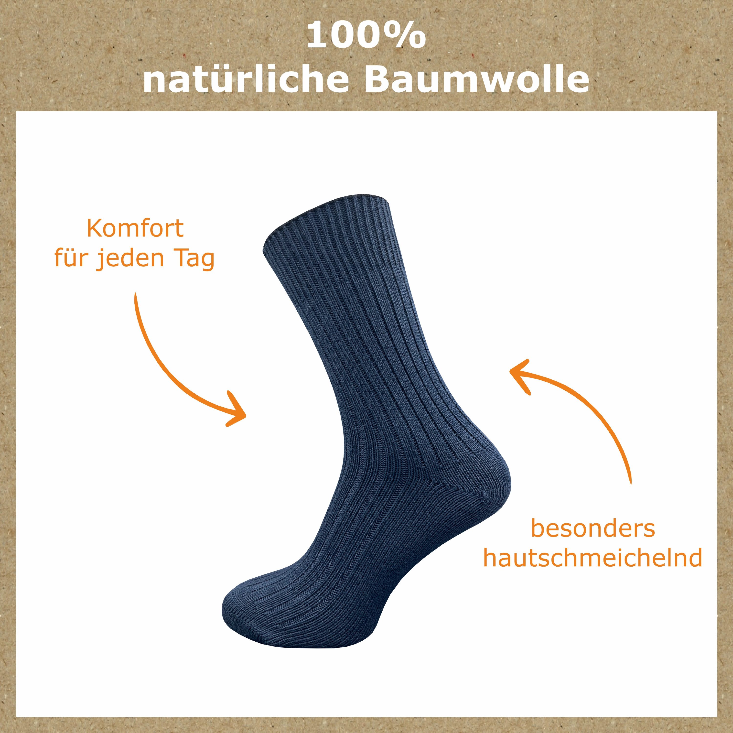 GAWILO Komfortsocken "Natur" aus 100% reiner, naturbelassener Baumwolle für Damen & Herren (6 Paar) Etwas gröber gestrickt für extra Tragekomfort & angenehmes H – Bild 2 von 5