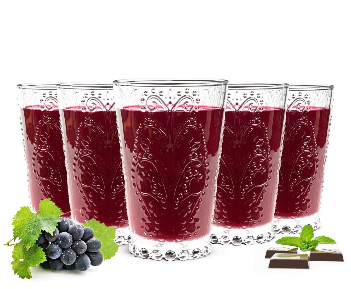 Sendez Tumbler-Glas 6 Trinkgläser mit Relief 350ml Cocktailgläser Longdrinkgläser, Glas