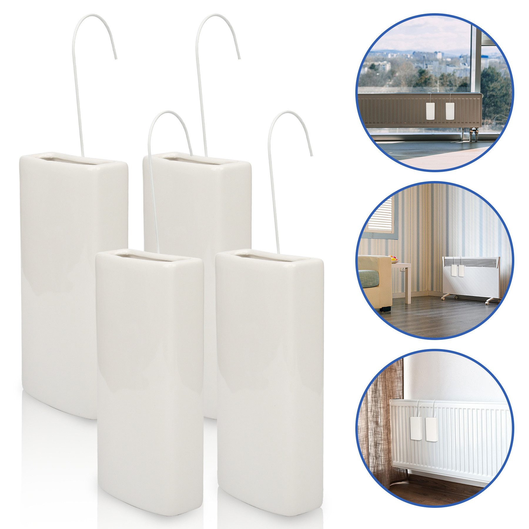 Clanmacy Luftbefeuchter Luftbefeuchter Keramik 4er Set für Heizkörper Verdunster zum Aufhängen, 0.4 l Wassertank, Humidifier Raumluftbefeuchter - Heizkörper Verdampfer Verdunster