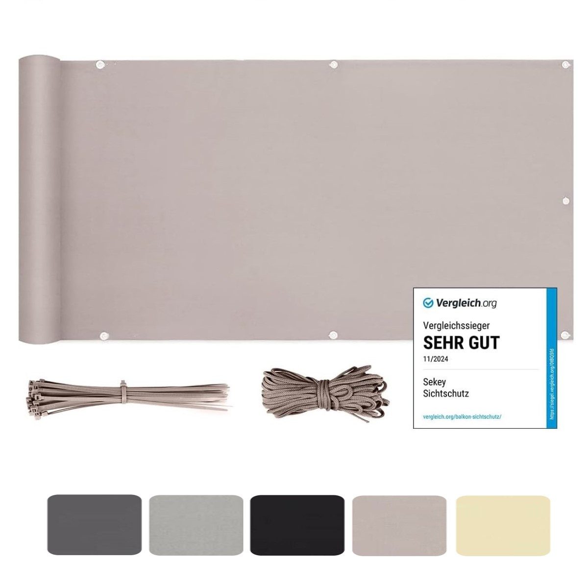 Sekey Balkonsichtschutz Polyester Balkonbespannungen Sichtschutz Garten Zaun Windschutz H: 75cm, 90 cm, 120cm / B: 300 cm, 400cm, 500 cm, 600cm