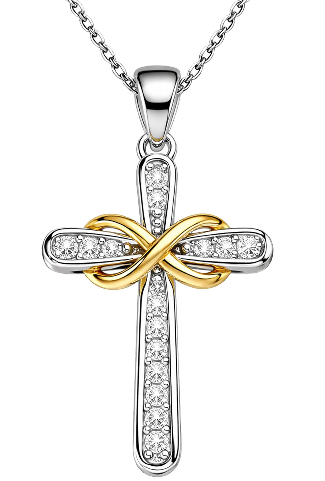 Limana Kreuzkette Mädchen Damen Kette Kreuz 925 Silber Unendlichkeit Geschenk (Frauen Mama Ehefrau Freundin Schmuck inkl. Dose), Geburtstag Kommunion Muttertag Valentinstag Weihnachten