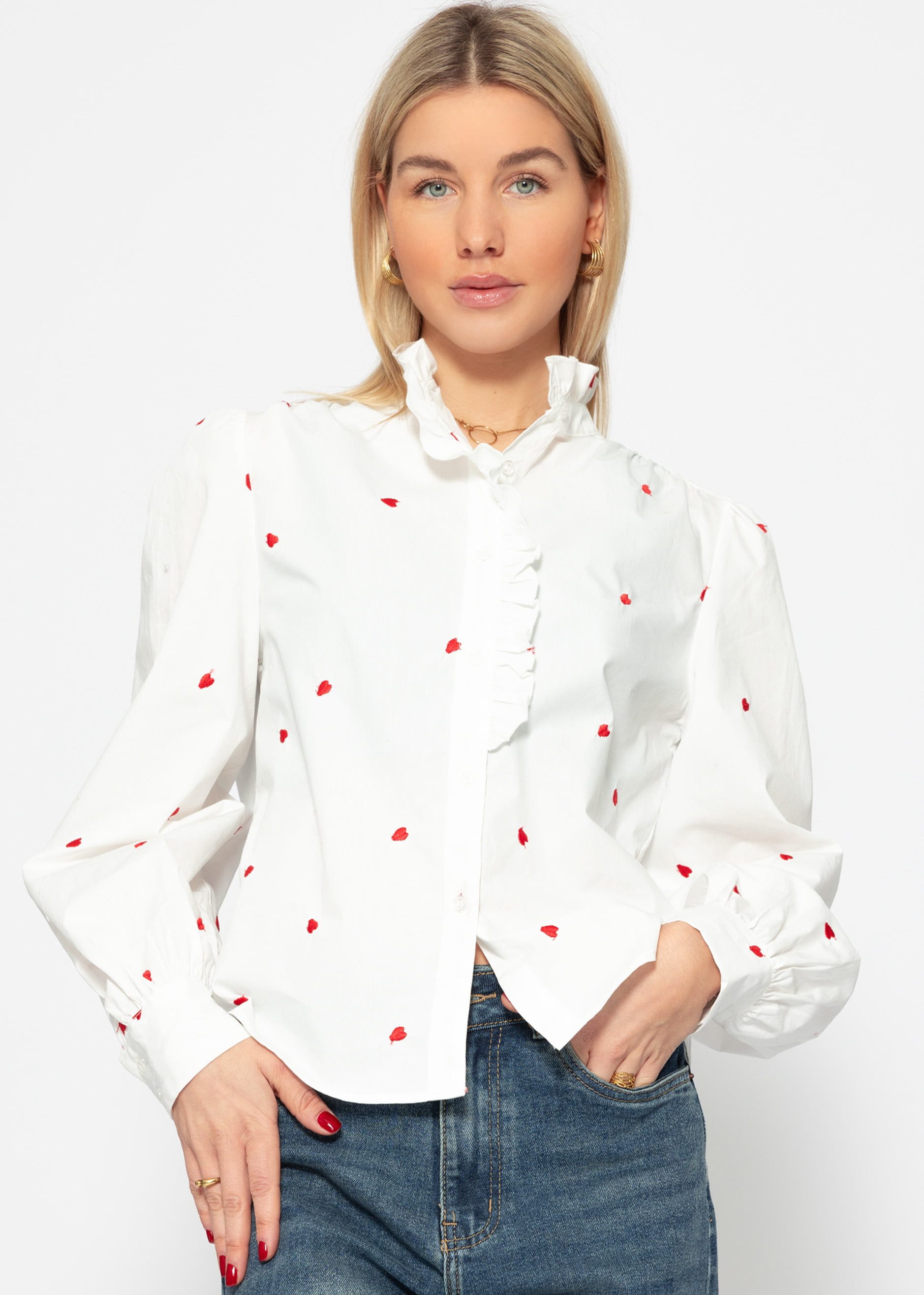 Langarmbluse Hemdbluse Damen Elegant mit Volants und Rüschen