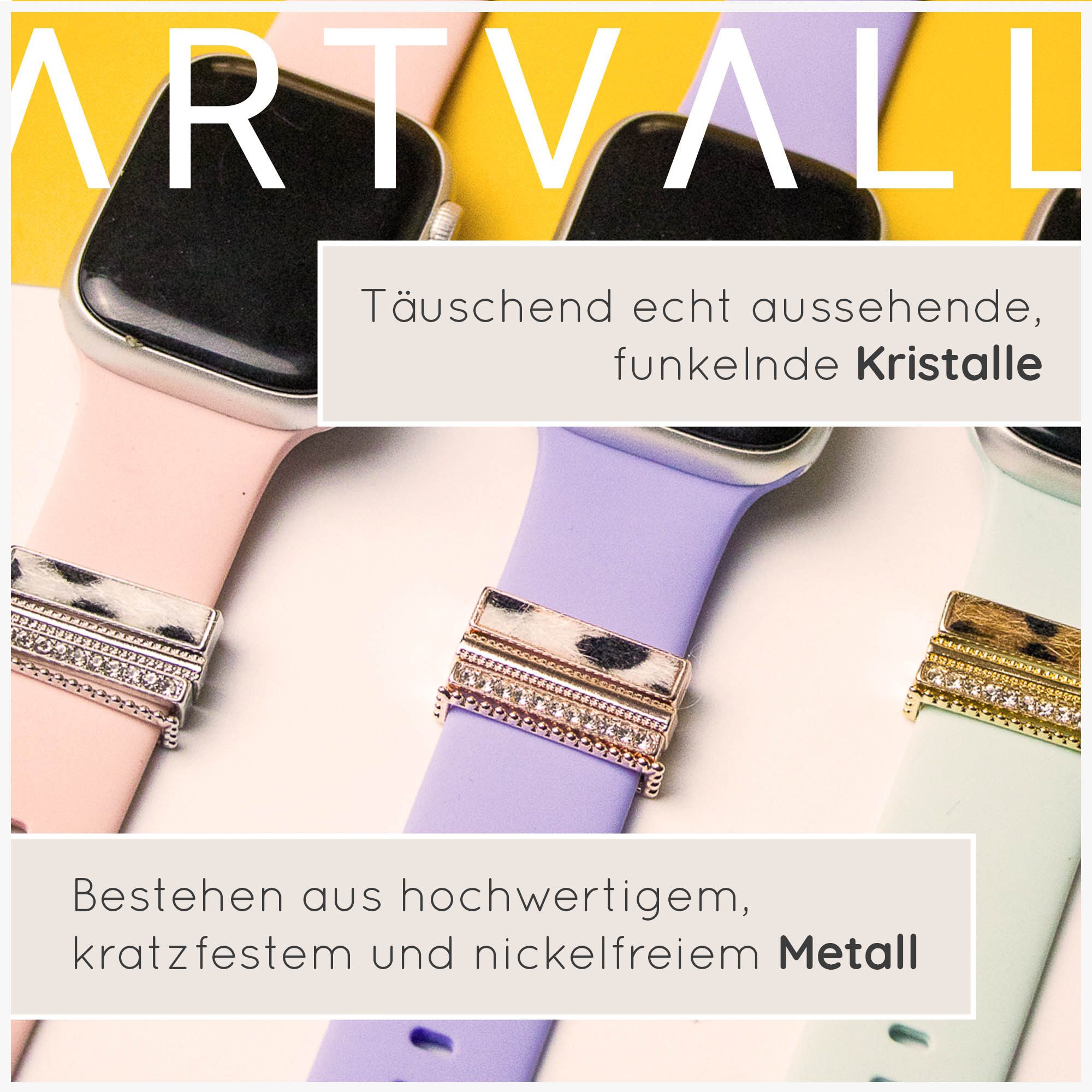 EAZY CASE Smartwatch-Armband Apple Watch Charms Set 38/40/41mm & 42/44/45/49mm, Smartwatch Schmuck Leopard Muster Gold – Bild 5 von 5
