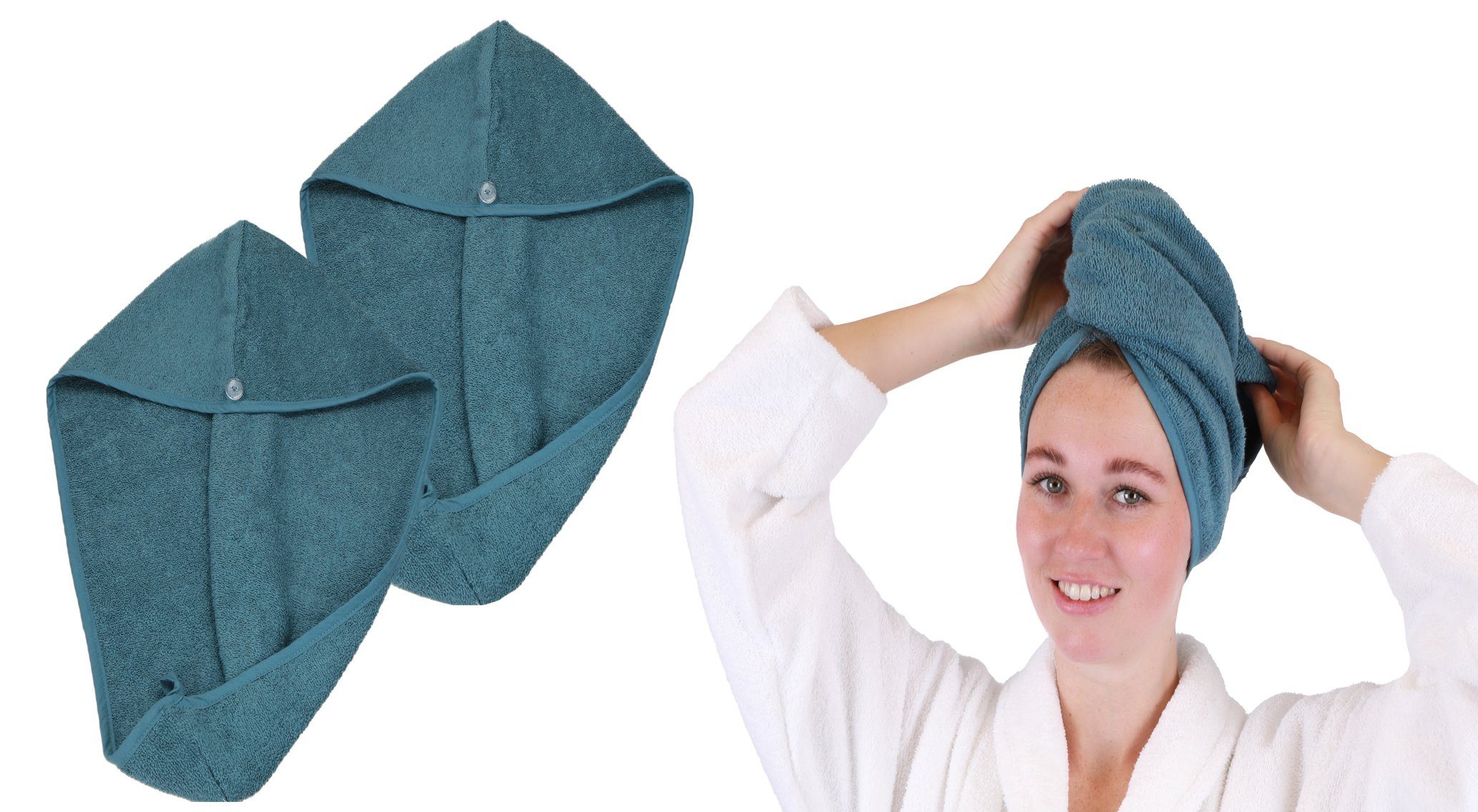 Betz Turban-Tuch 2er Pack mit Knopf BERLIN Kopfhandtuch Haarturban taubenblau