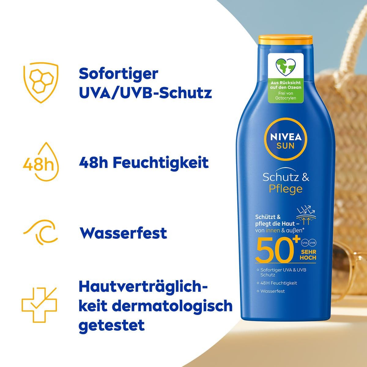 Nivea Sonnenschutzmilch Schutz & Pflege Sonnenmilch LSF 50+ (200 ml), 1-tlg.