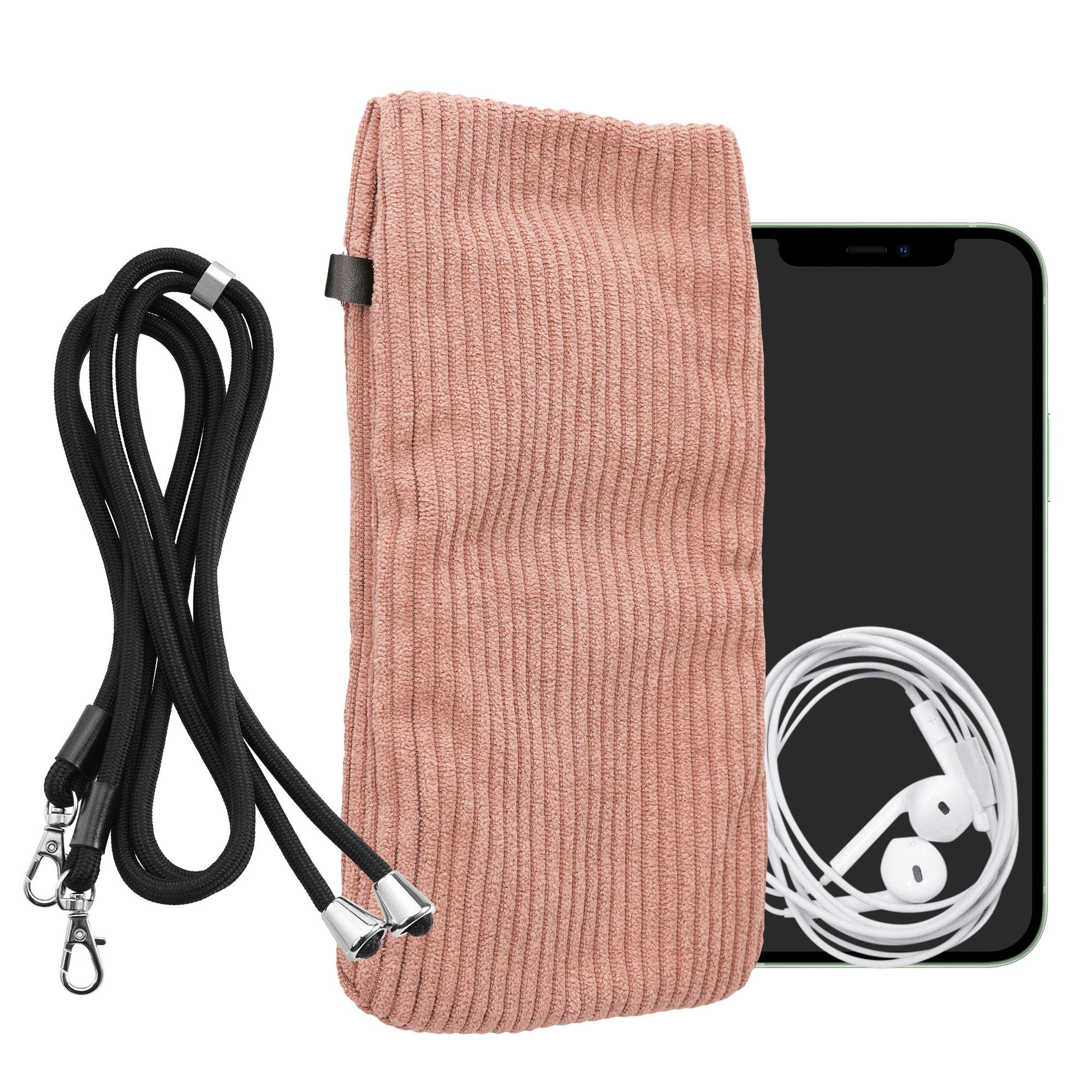 kwmobile Smartphone-Hülle Handytasche für Smartphones XXL - 7" Handy Tasche, Cord Handy Hülle Altrosa mit Kordel - Handy Tasche