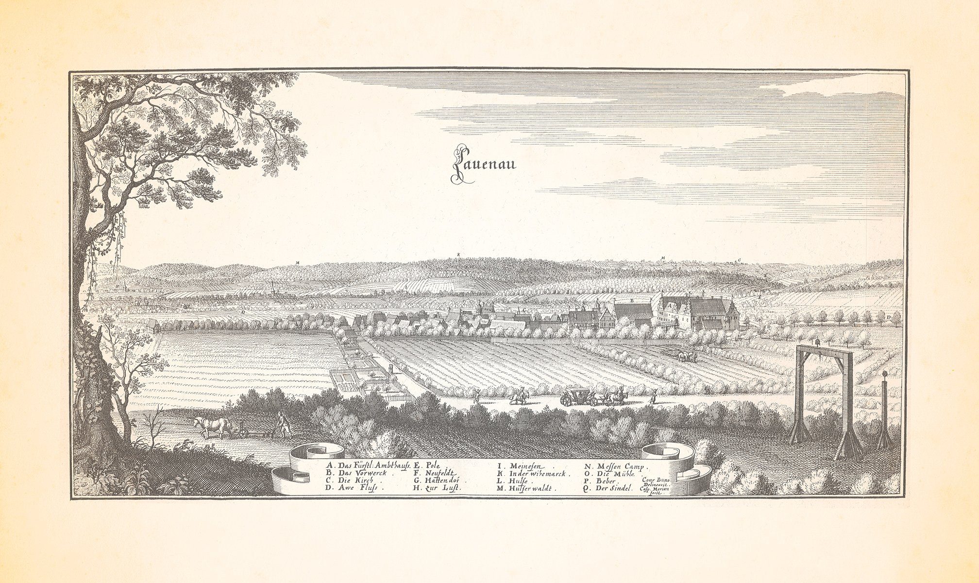 Kunstdruck Lauenau Deister fürstliches Amtshaus Schloss Kirche Kupferstich Merian