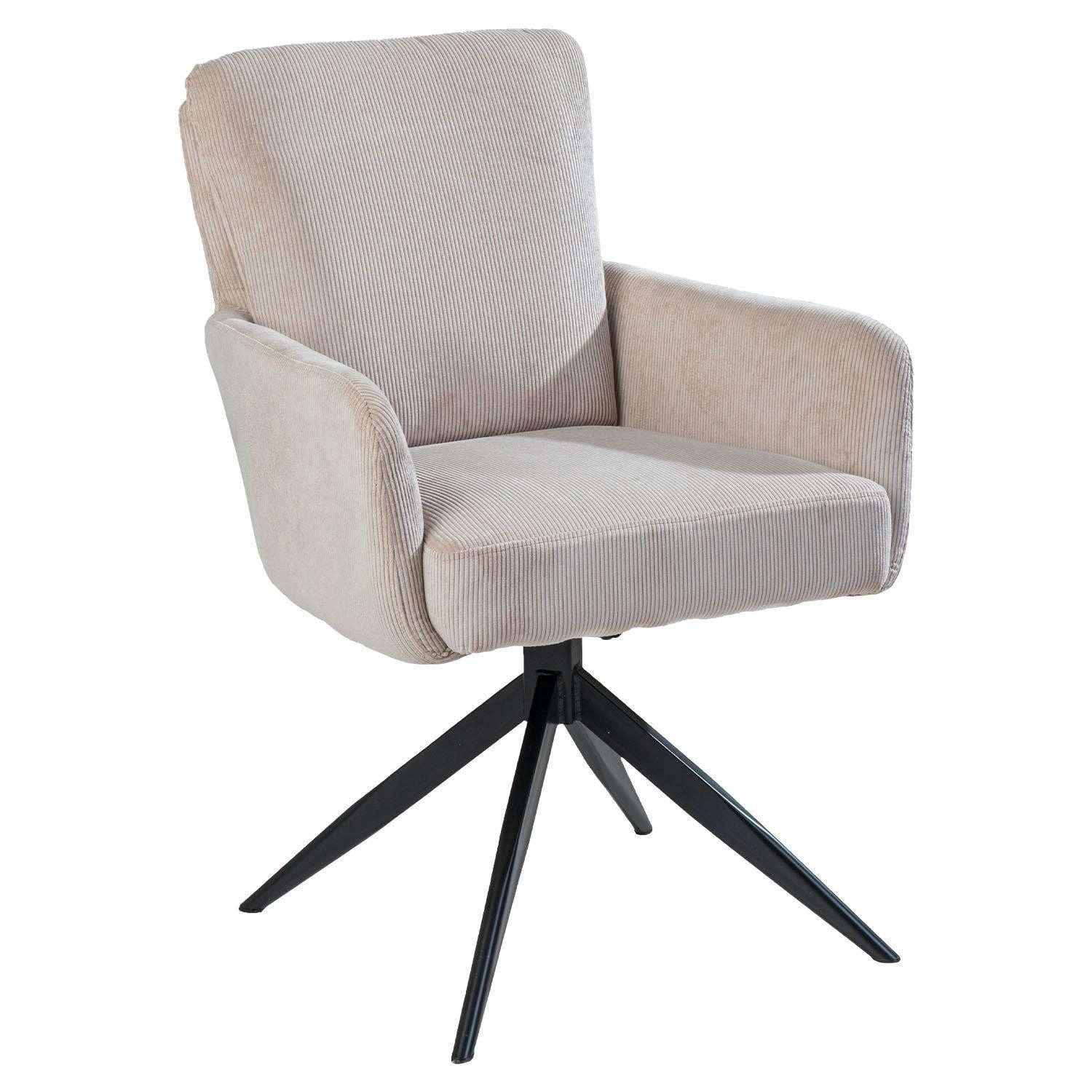 NIEHOFF SITZMÖBEL Polsterstuhl LOMO, Sandfarben, Schwarz, Cordbezug, Eisengestell, 180 Grad drehbar mit Rückholfunktion, mit Kissendoppel
