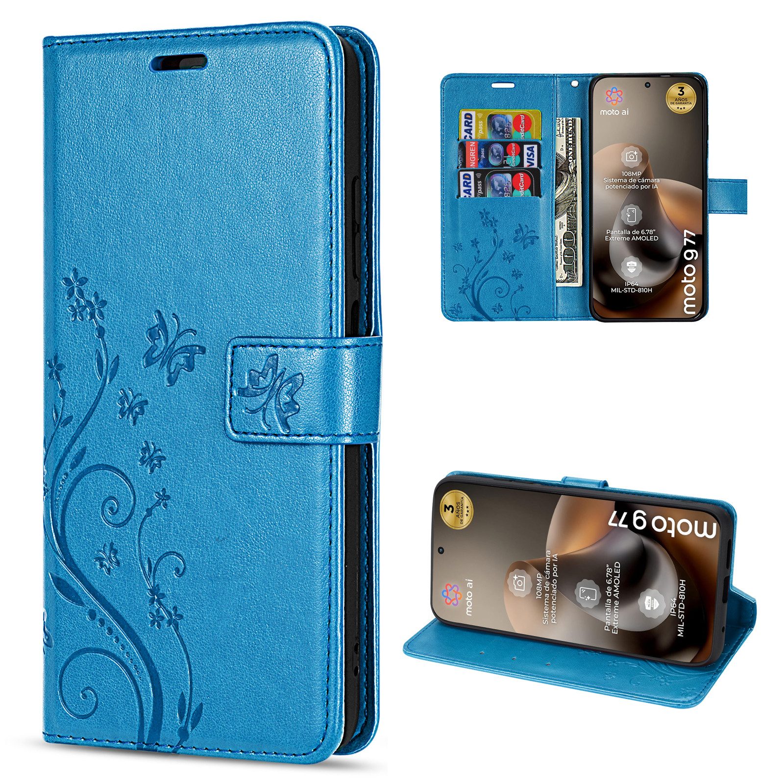 betterfon Handyhülle für Motorola Moto G67 / G77 Hülle mit [Standfunktion][Kartenfächern], Bookstyle-Hülle: Magnetverschluss 3 Kartenfächer & Standfunktion