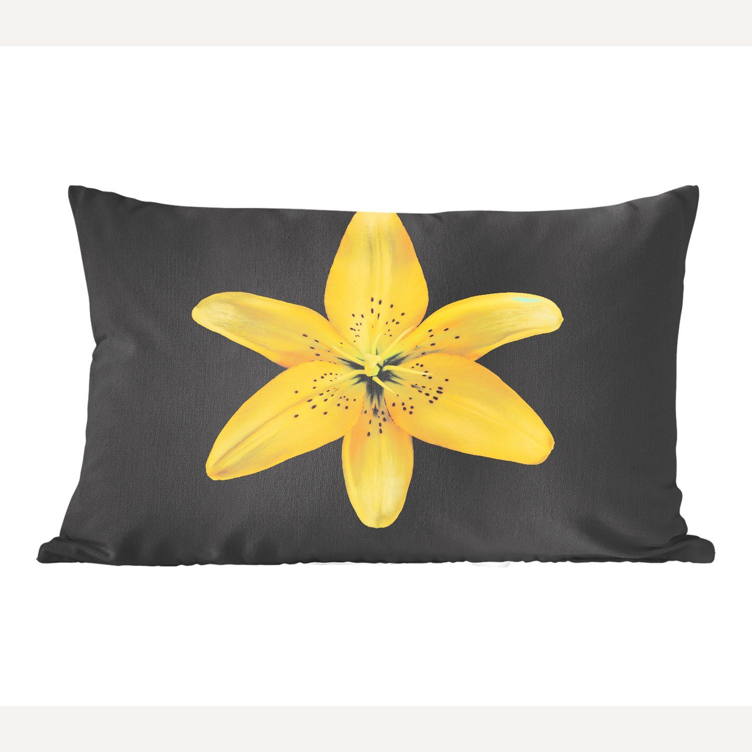 Dekokissen Dekoration, Wohzimmer auf MuchoWow Zierkissen, Eine Dekokissen Hintergrund, mit Füllung, schwarzem Schlafzimmer gelbe Lilienblüte