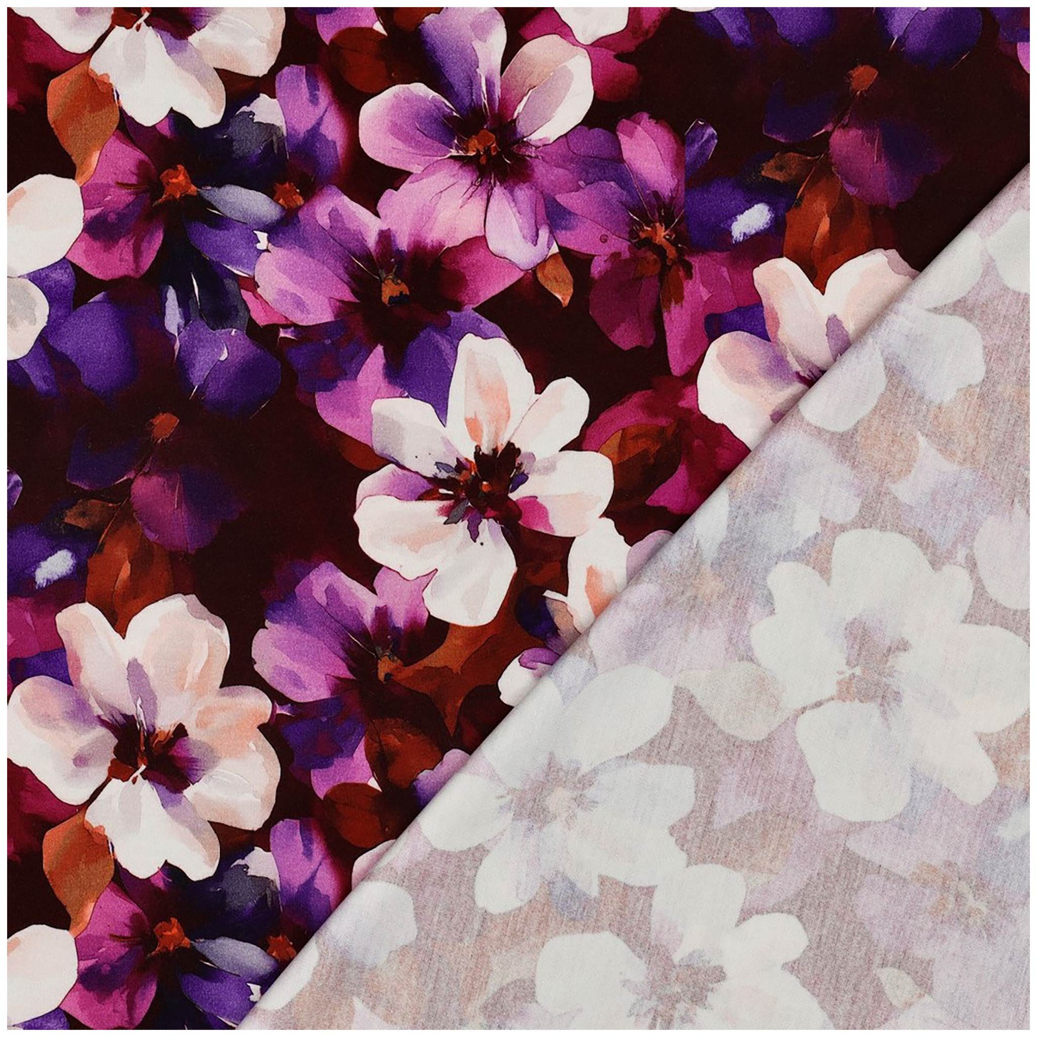 maDDma Stoff Punta di Roma Flower ab 0,5 m x 158 cm Viskose-Stoff Jersey Meterware, bordeaux