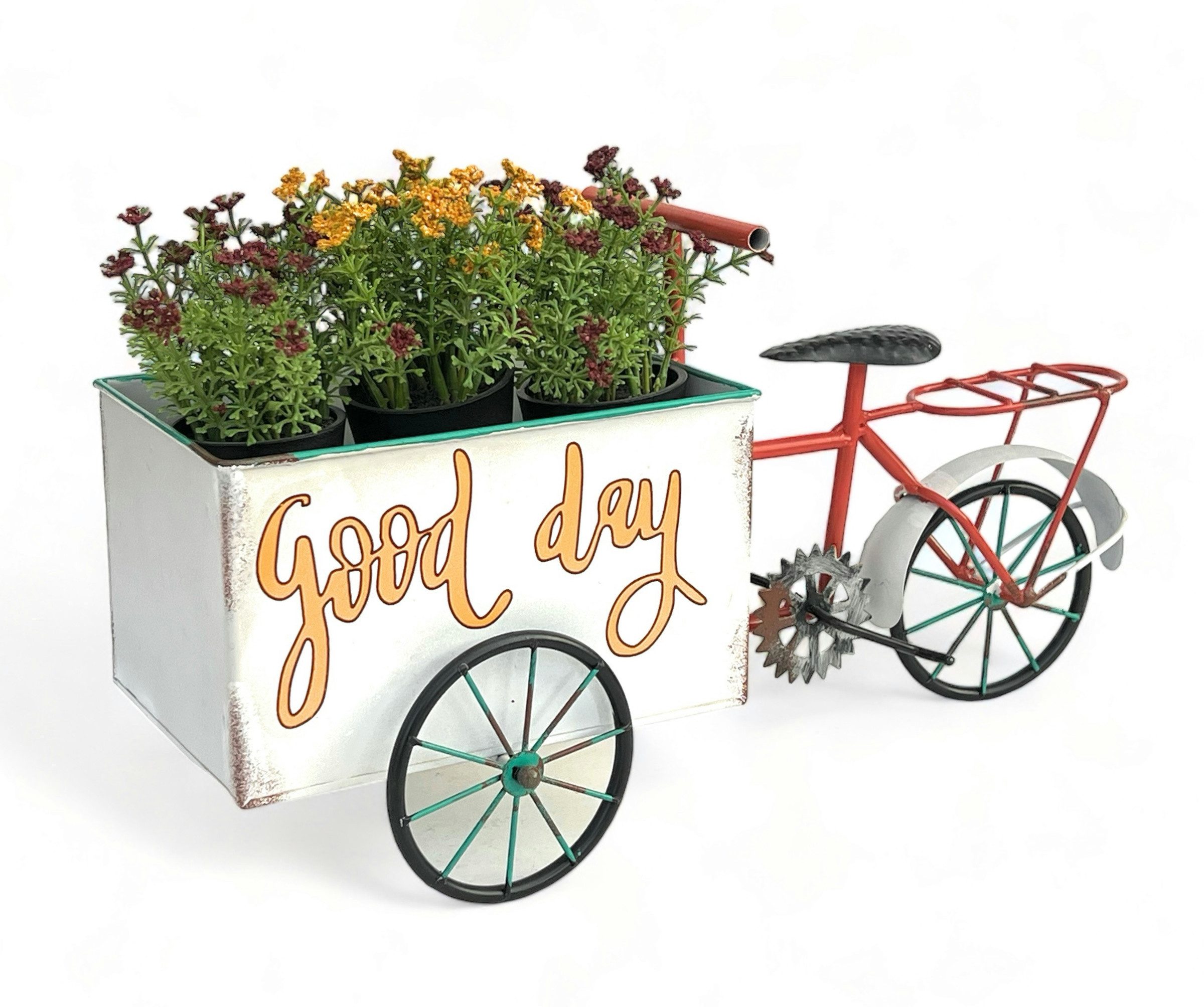 DanDiBo Pflanzentreppe Blumenfahrrad für Garten Metall Stehend Fahrrad Weiß Rot