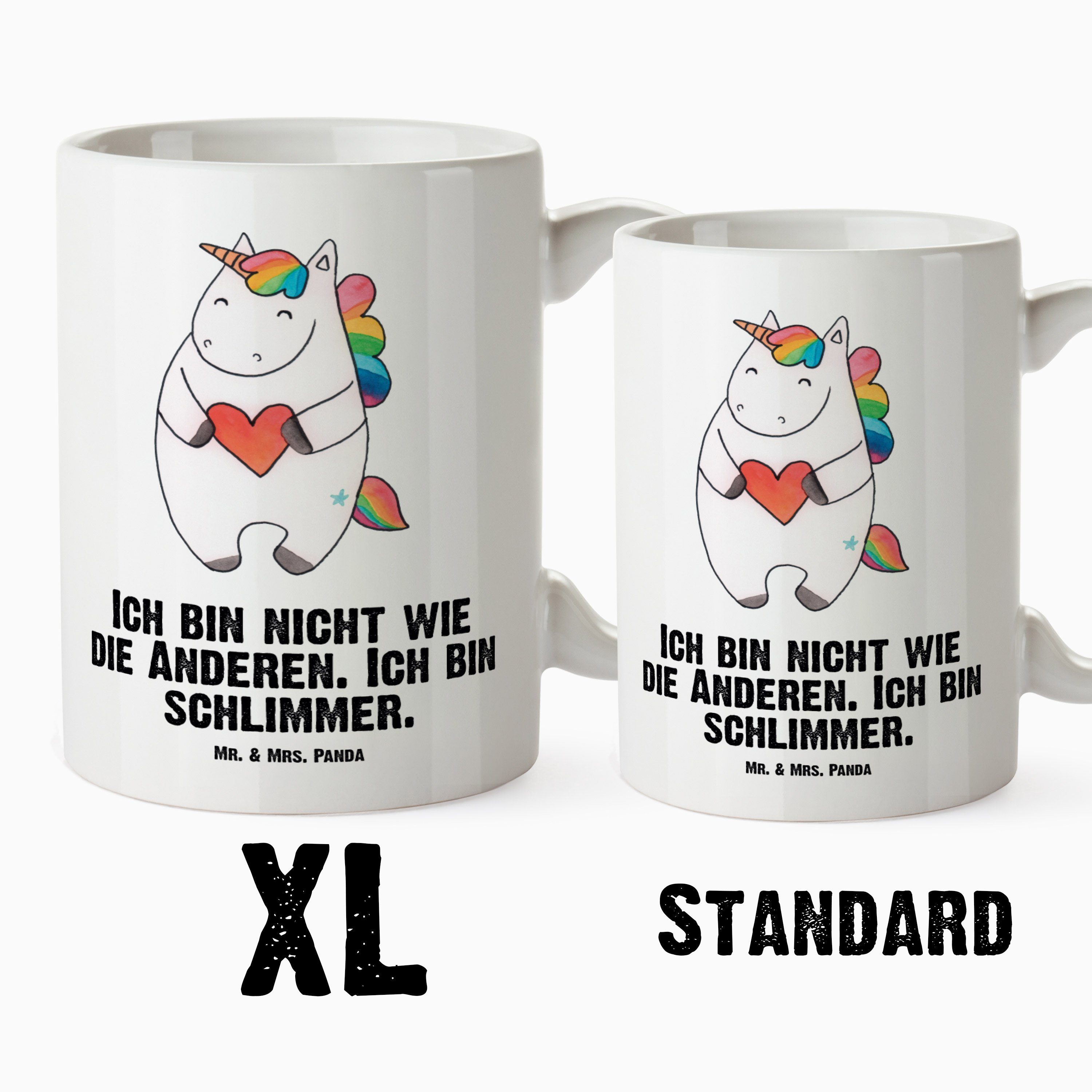 Tasse Deko, - Einhorn Weiß - XL XL Panda bös, Einhorn Herz Tasse Keramik Becher, & Geschenk, Mrs. Mr. Pegasus,