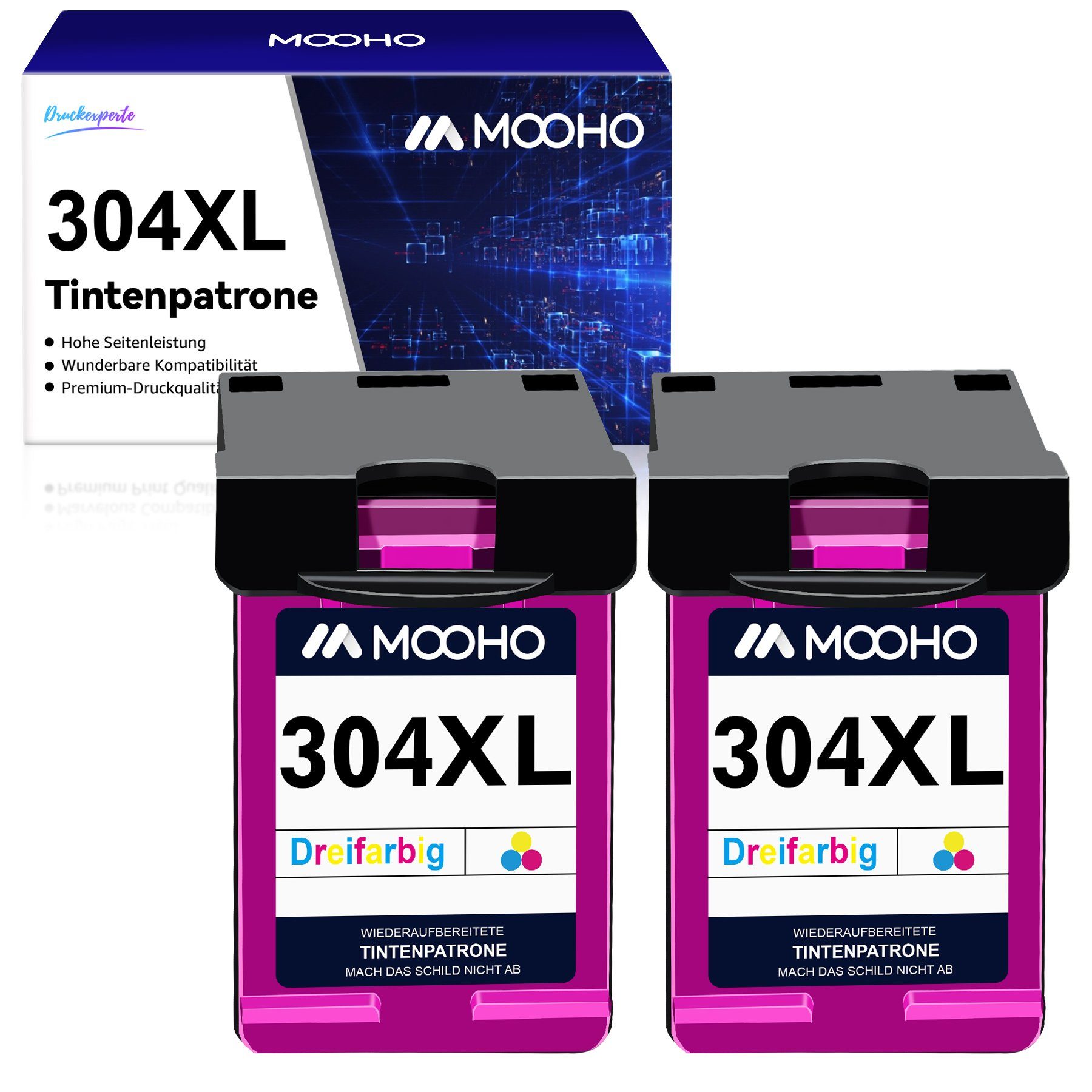 MOOHO ersetzt für HP 304XL 304 Envy 5010 5020 Multipack Tintenpatrone 2*Dreifarbig